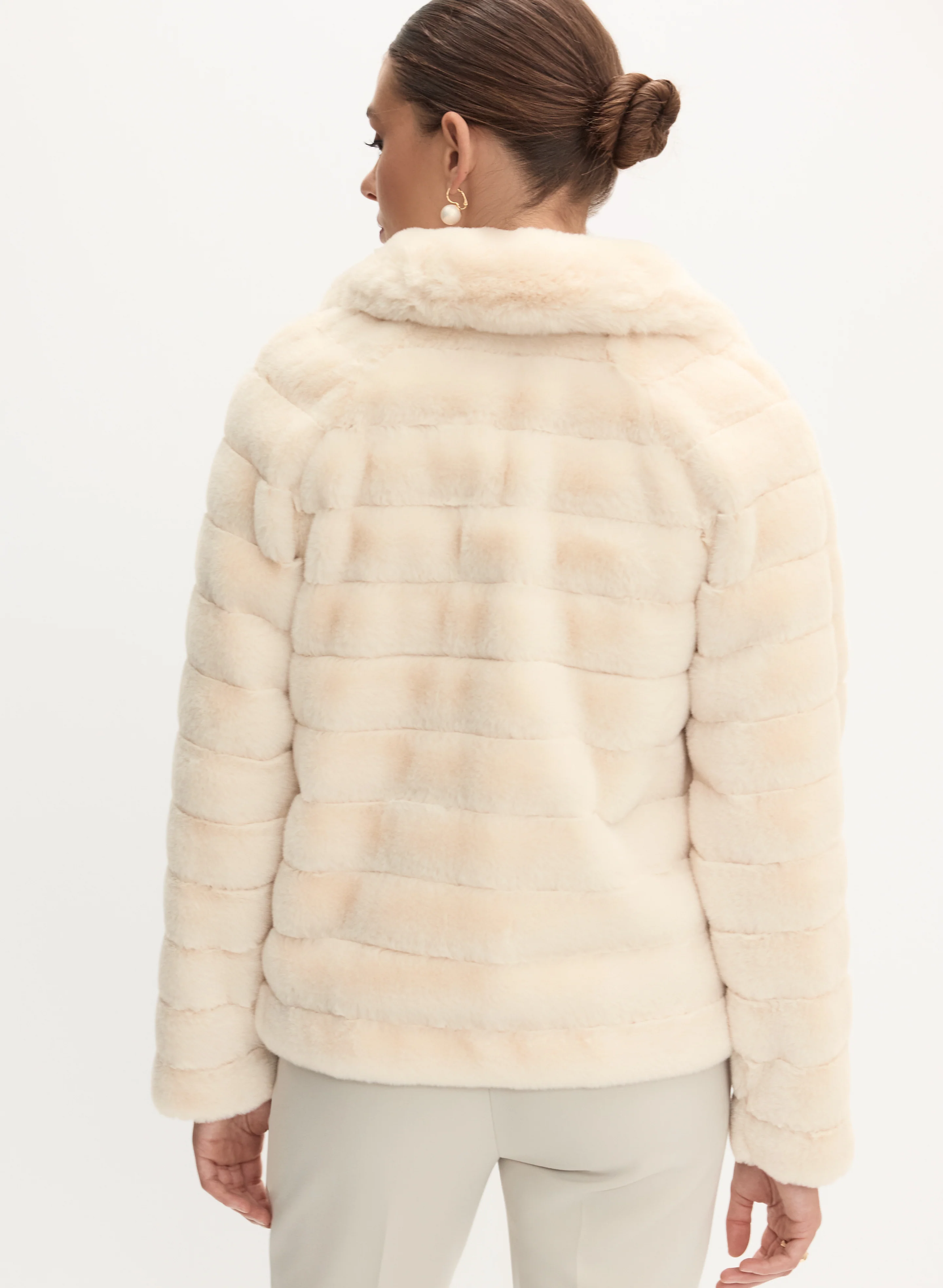 Stand Neck Faux Fur Coat - Image 3
