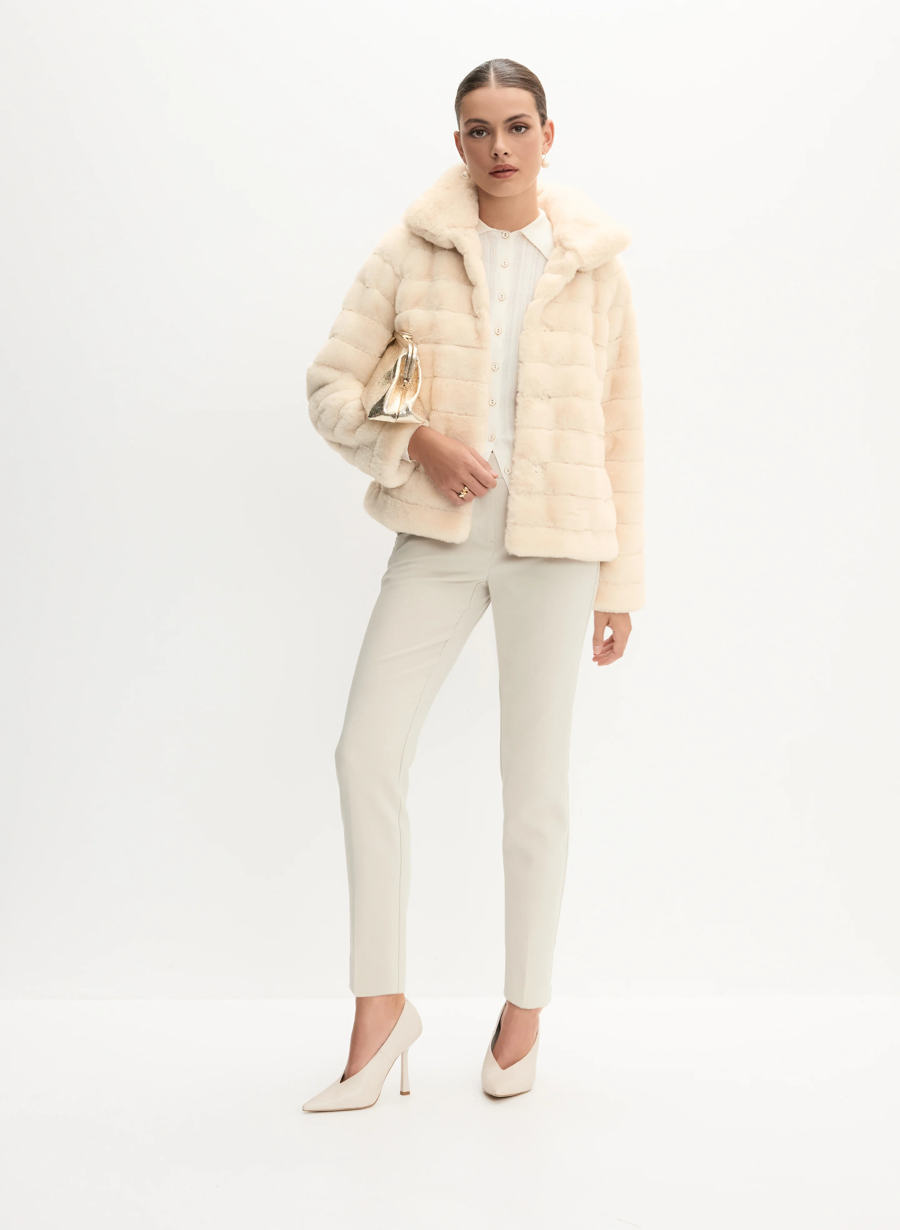Stand Neck Faux Fur Coat - Image 4
