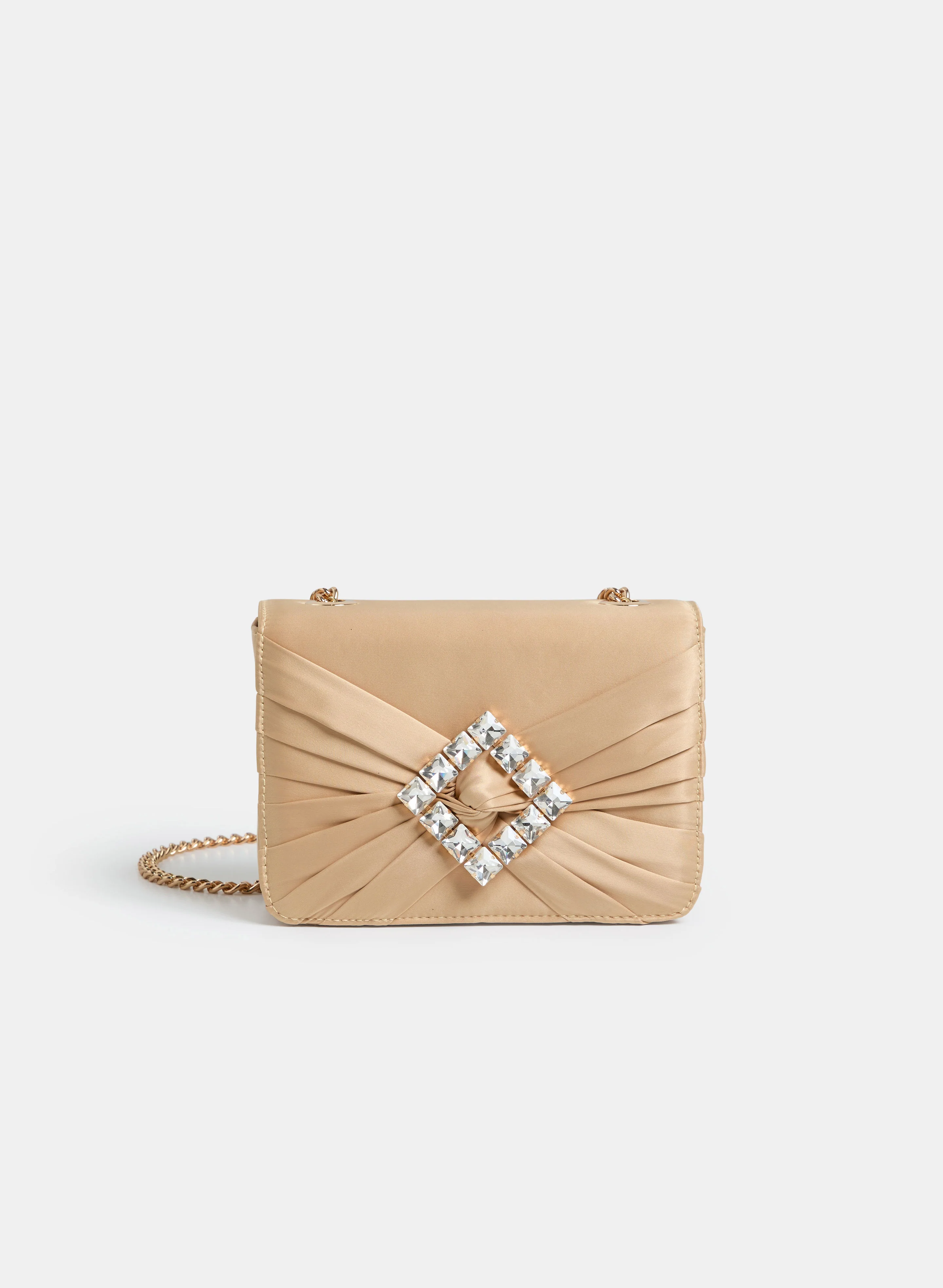 Stone Embellished Satin Clutch