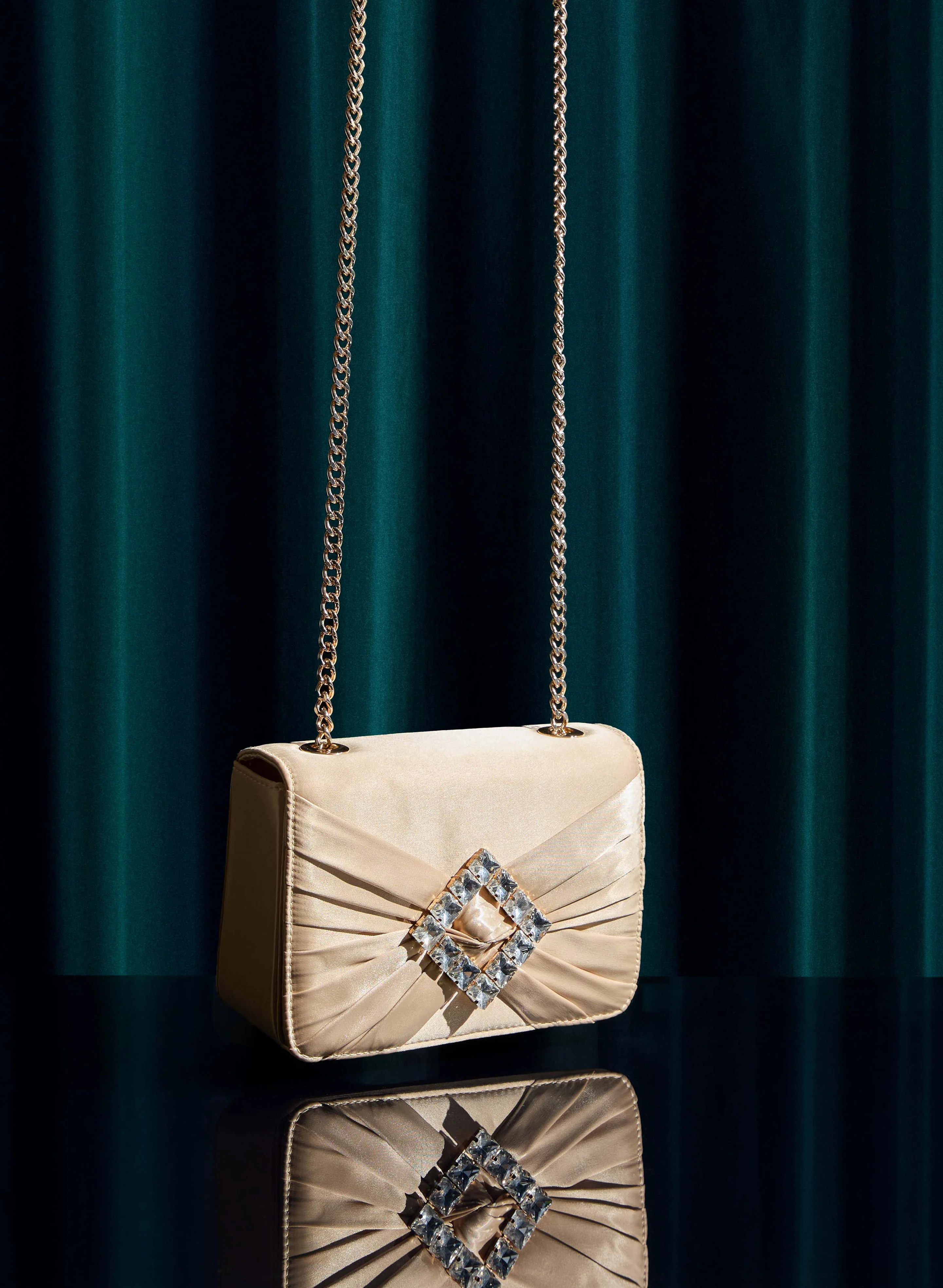 Stone Embellished Satin Clutch - Image 3