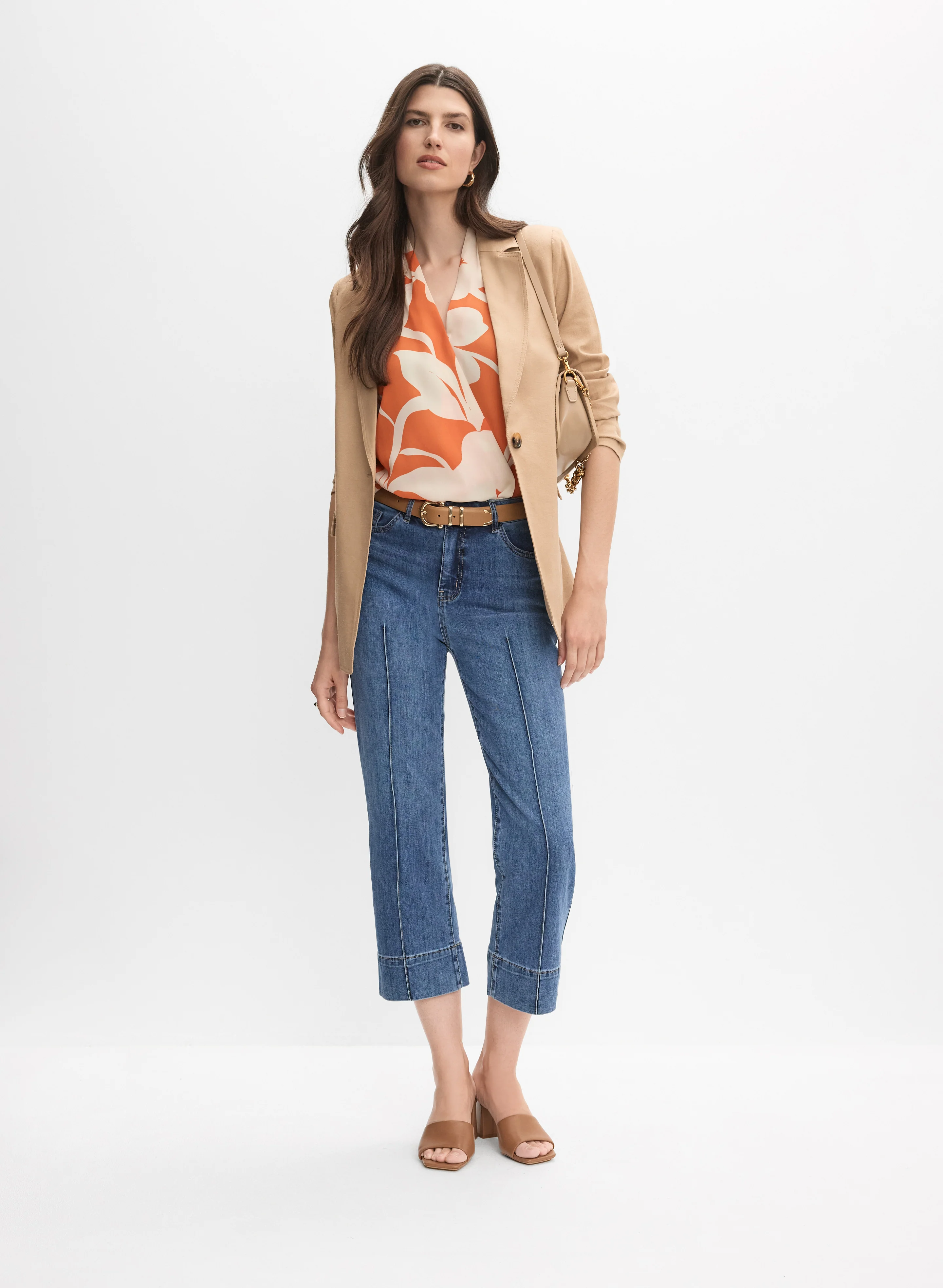 Stretch Linen Blazer & Cropped Straight-Leg Jeans