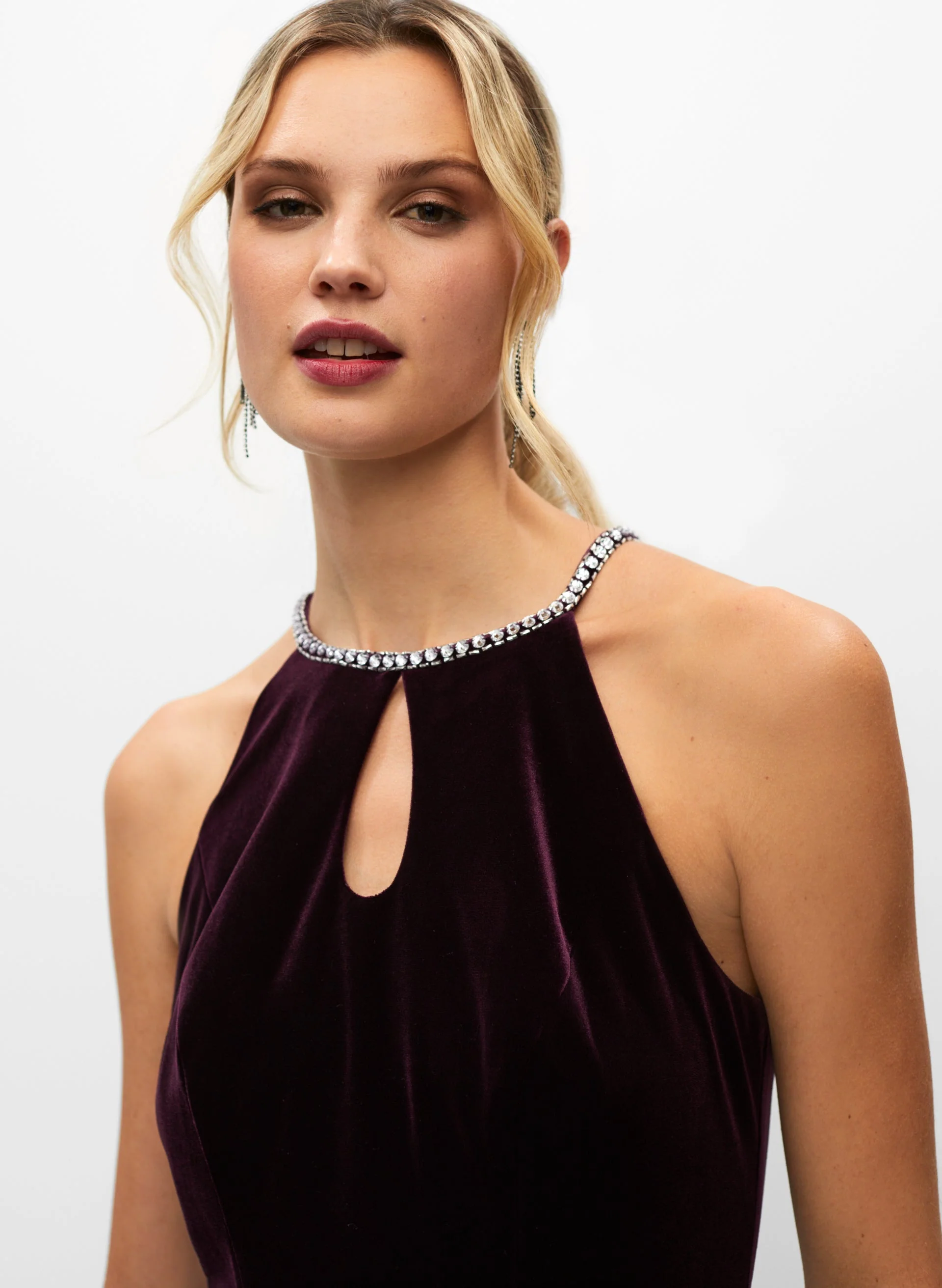 Stretch Velvet Crystal Halter Dress - Image 4