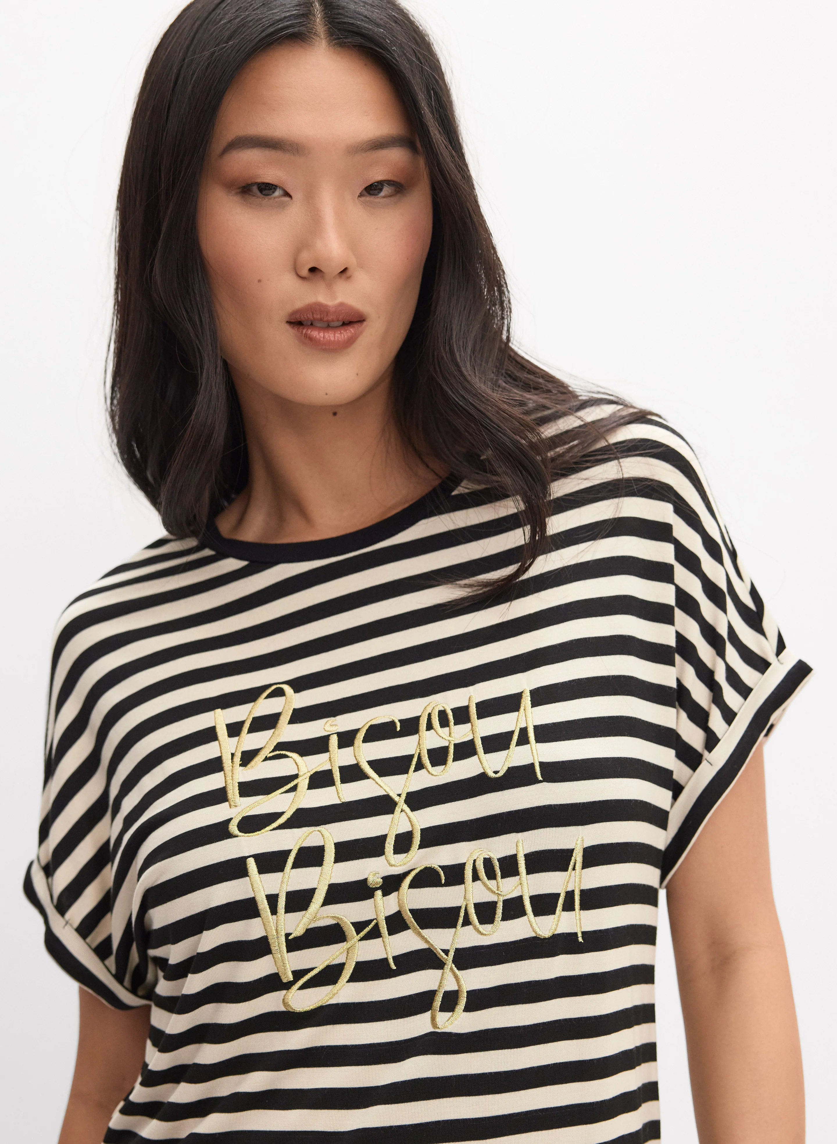 Stripe Embroidered Script T-Shirt - Image 2