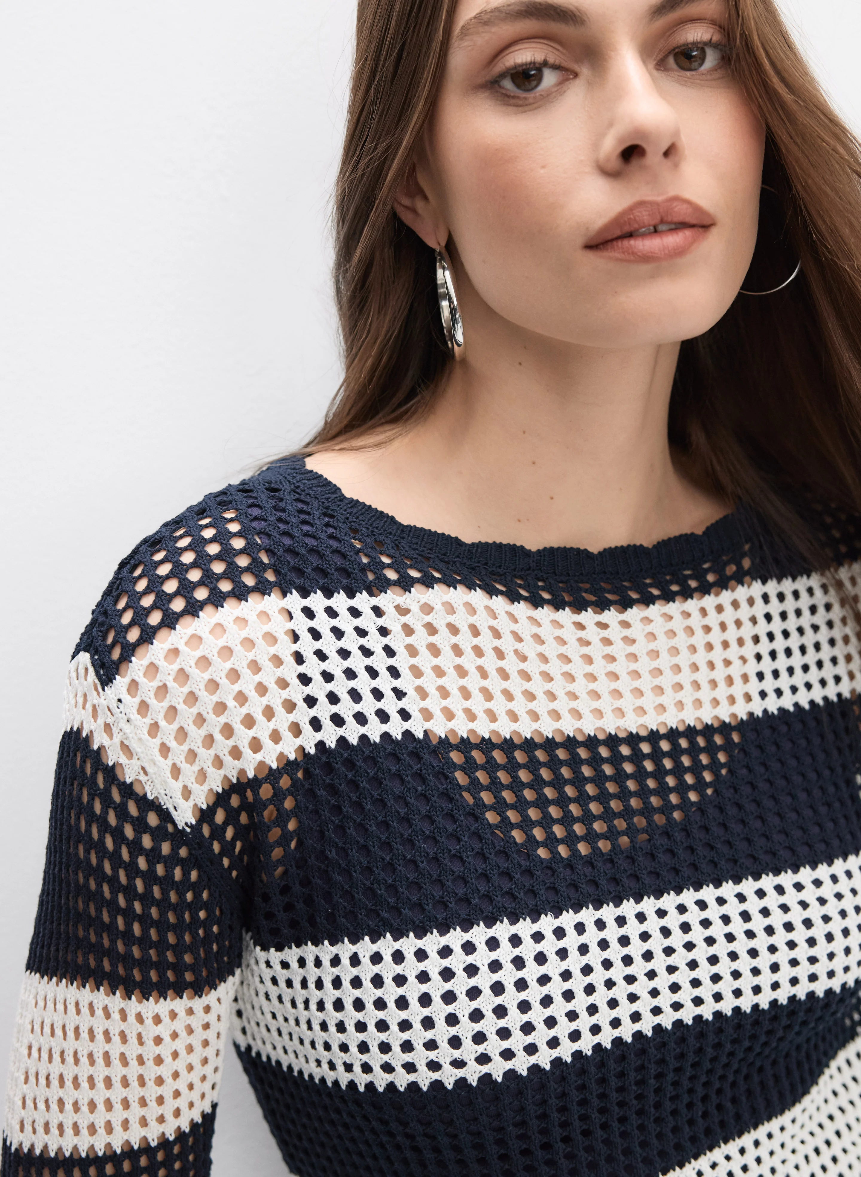 Stripe Open Knit Sweater - Image 2
