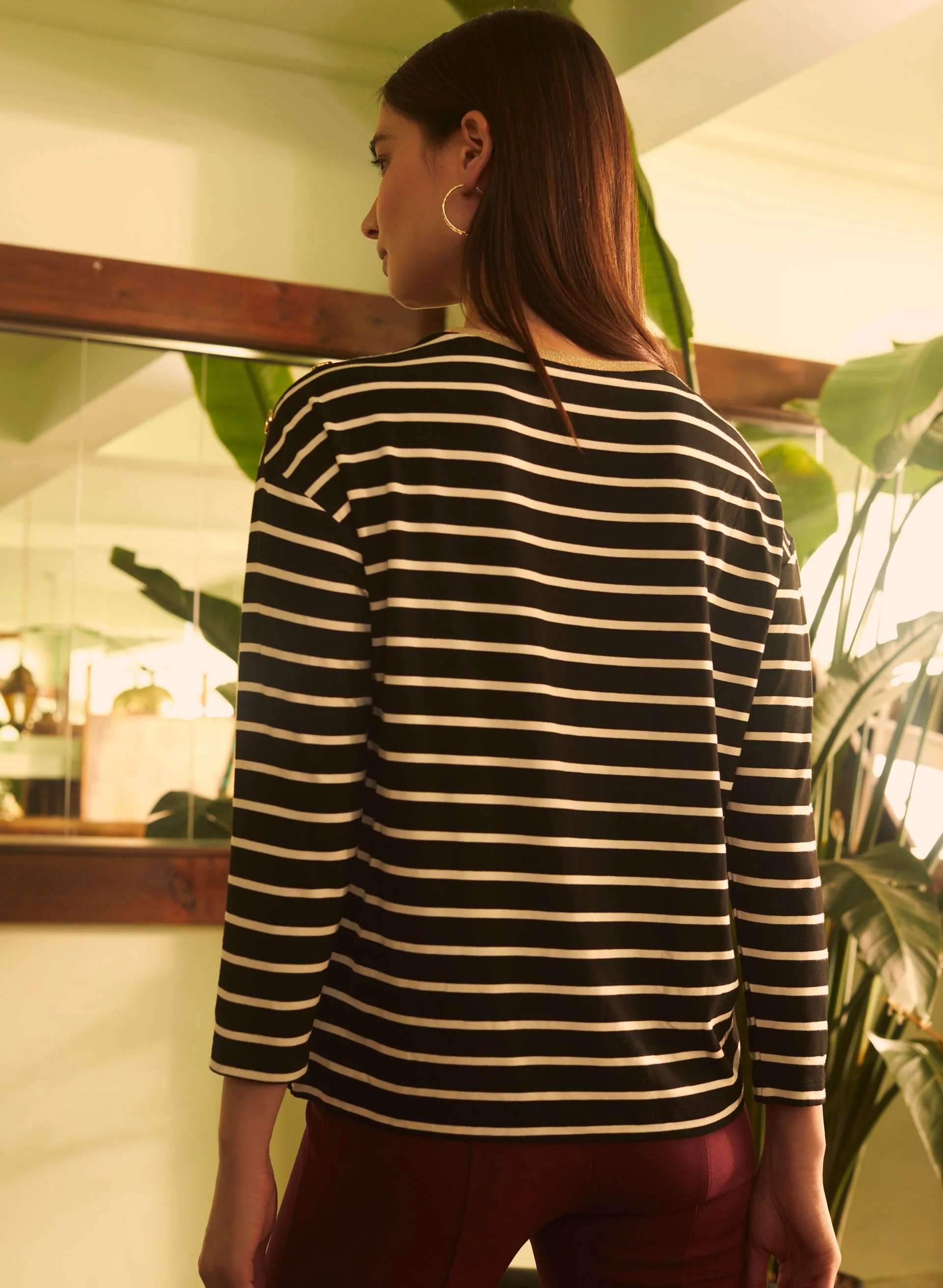 Stripe Print 3/4 Sleeve Tee - Image 4
