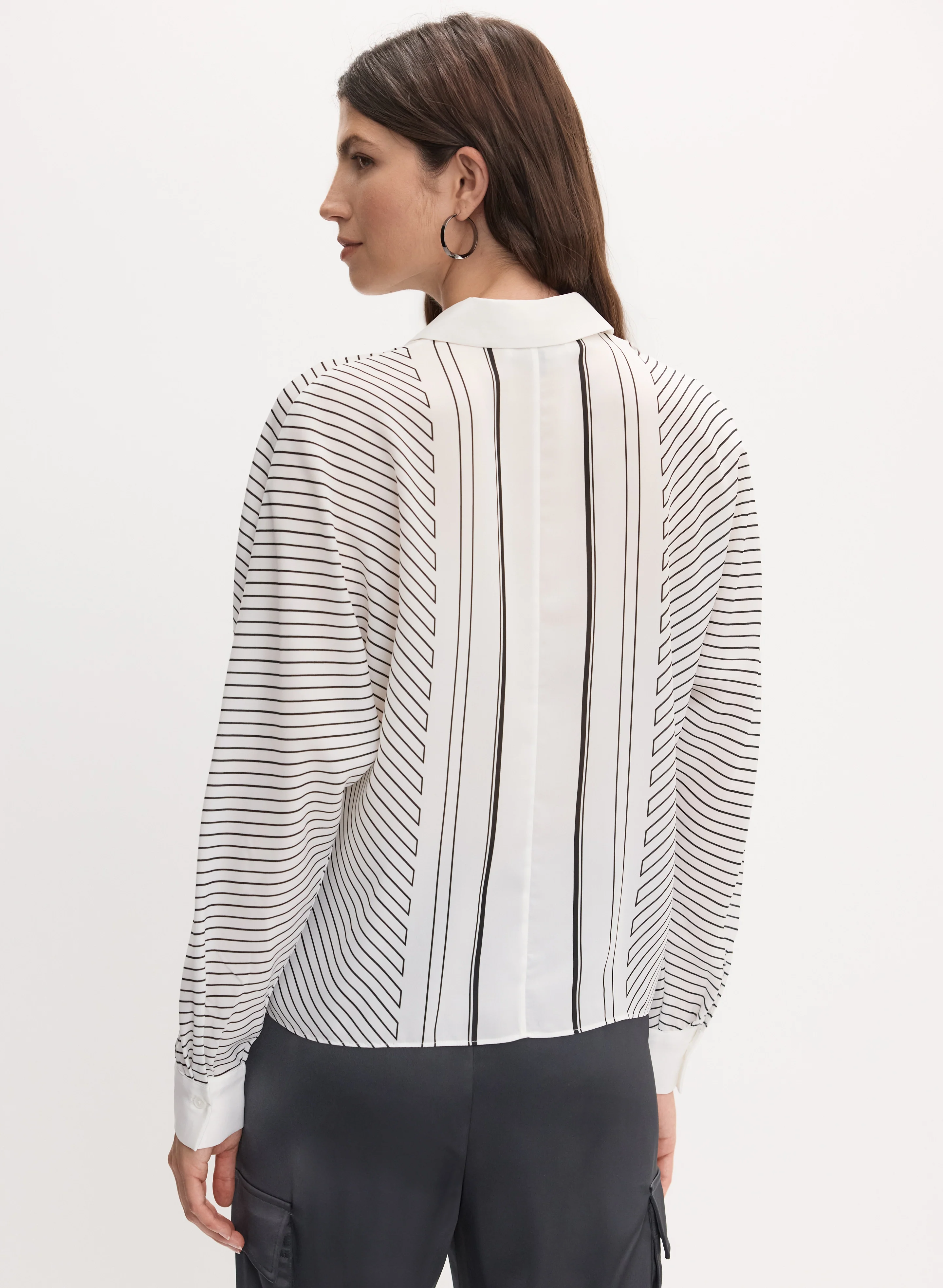 Stripe Print Button-Up Blouse - Image 4