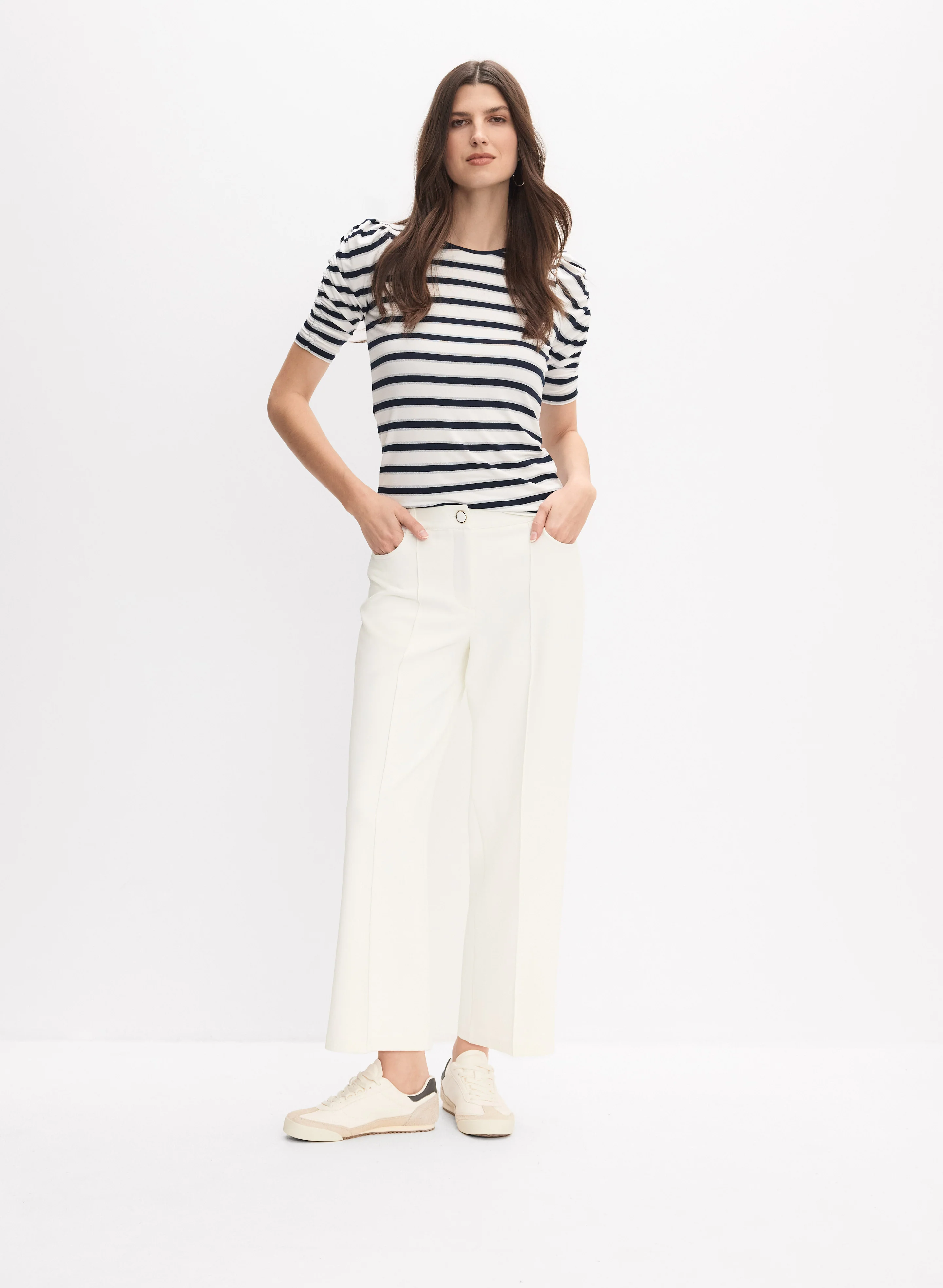 Stripe Ruched Sleeve T-Shirt - Image 3