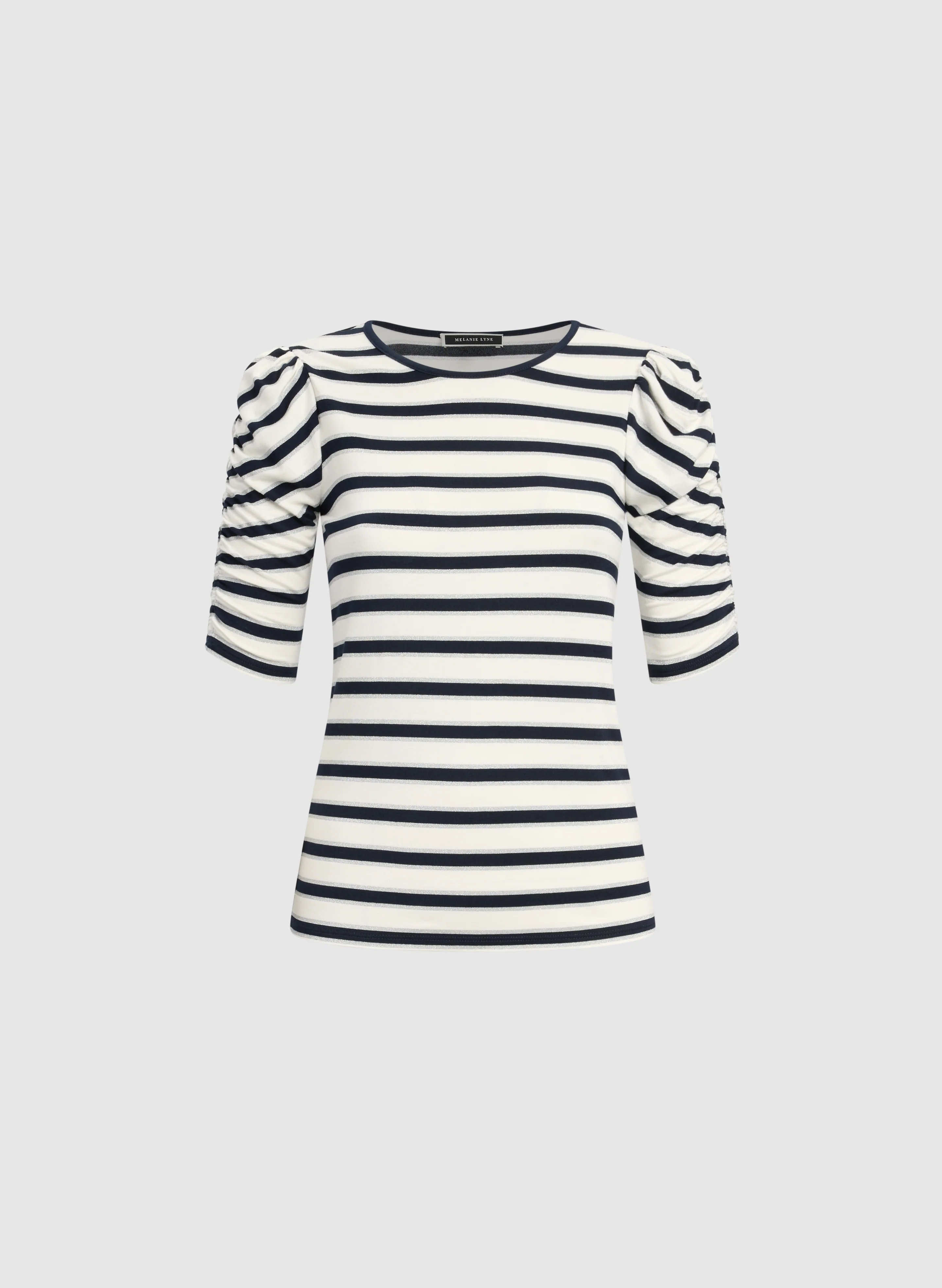 Stripe Ruched Sleeve T-Shirt - Image 6