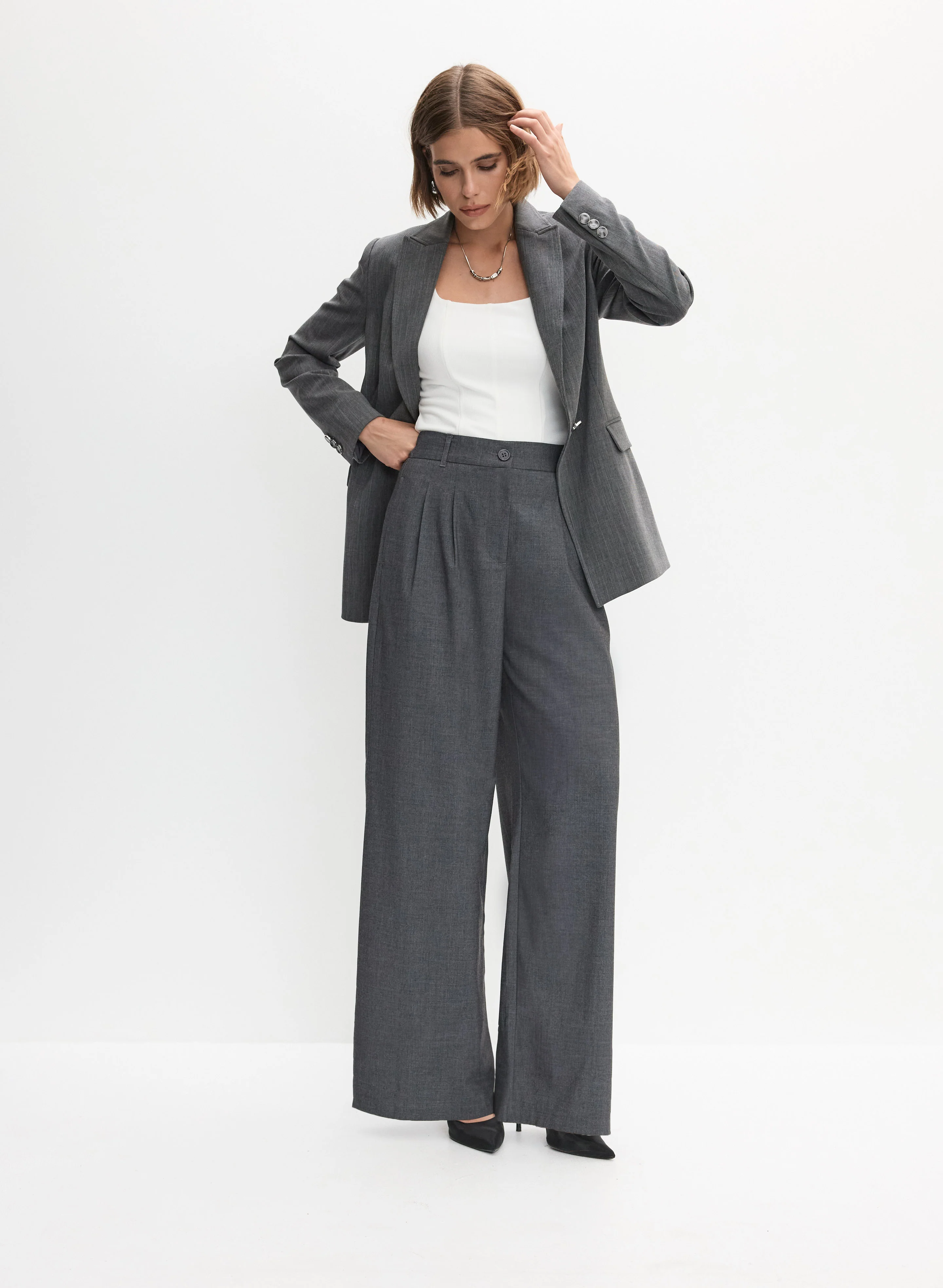 Striped Blazer & Pleated Pants