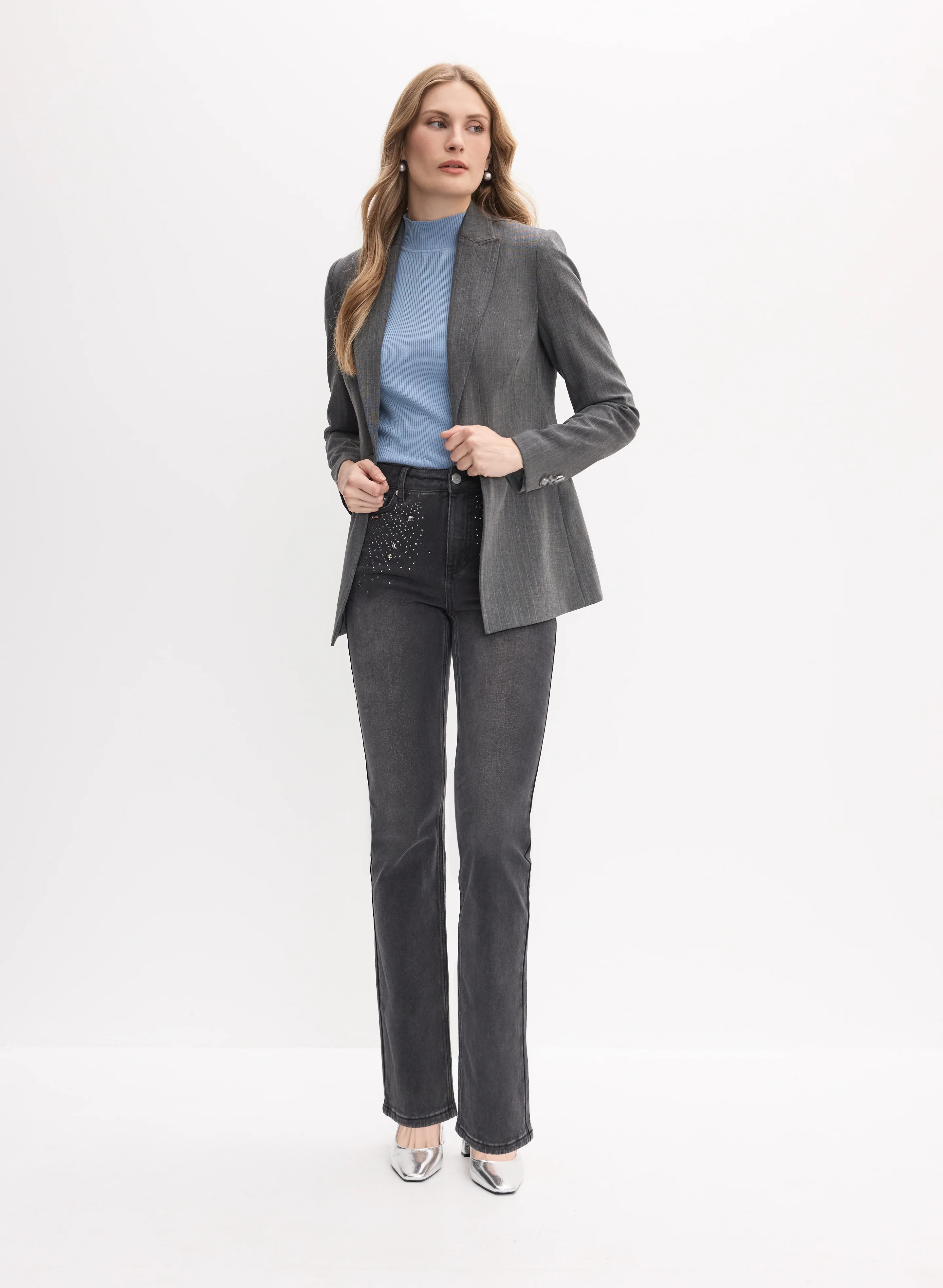 Striped Blazer & Straight Leg Jeans