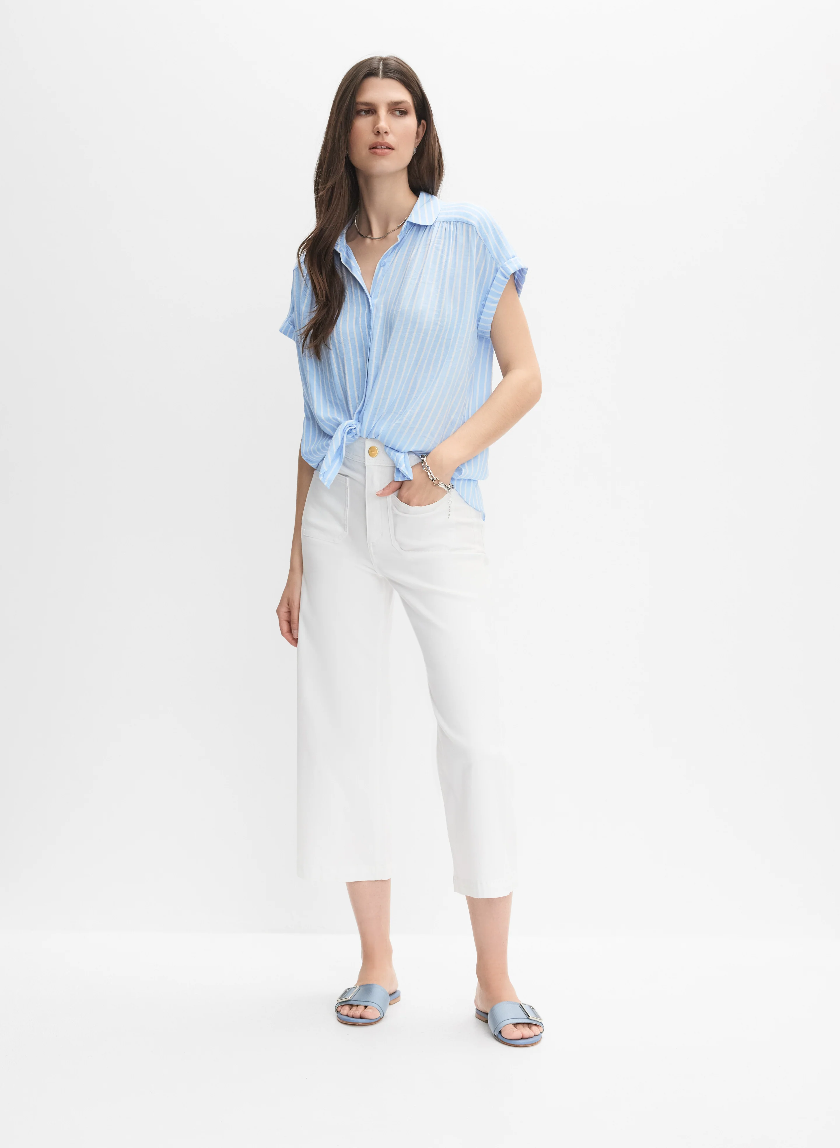 Striped Cap Sleeve Blouse - Image 3