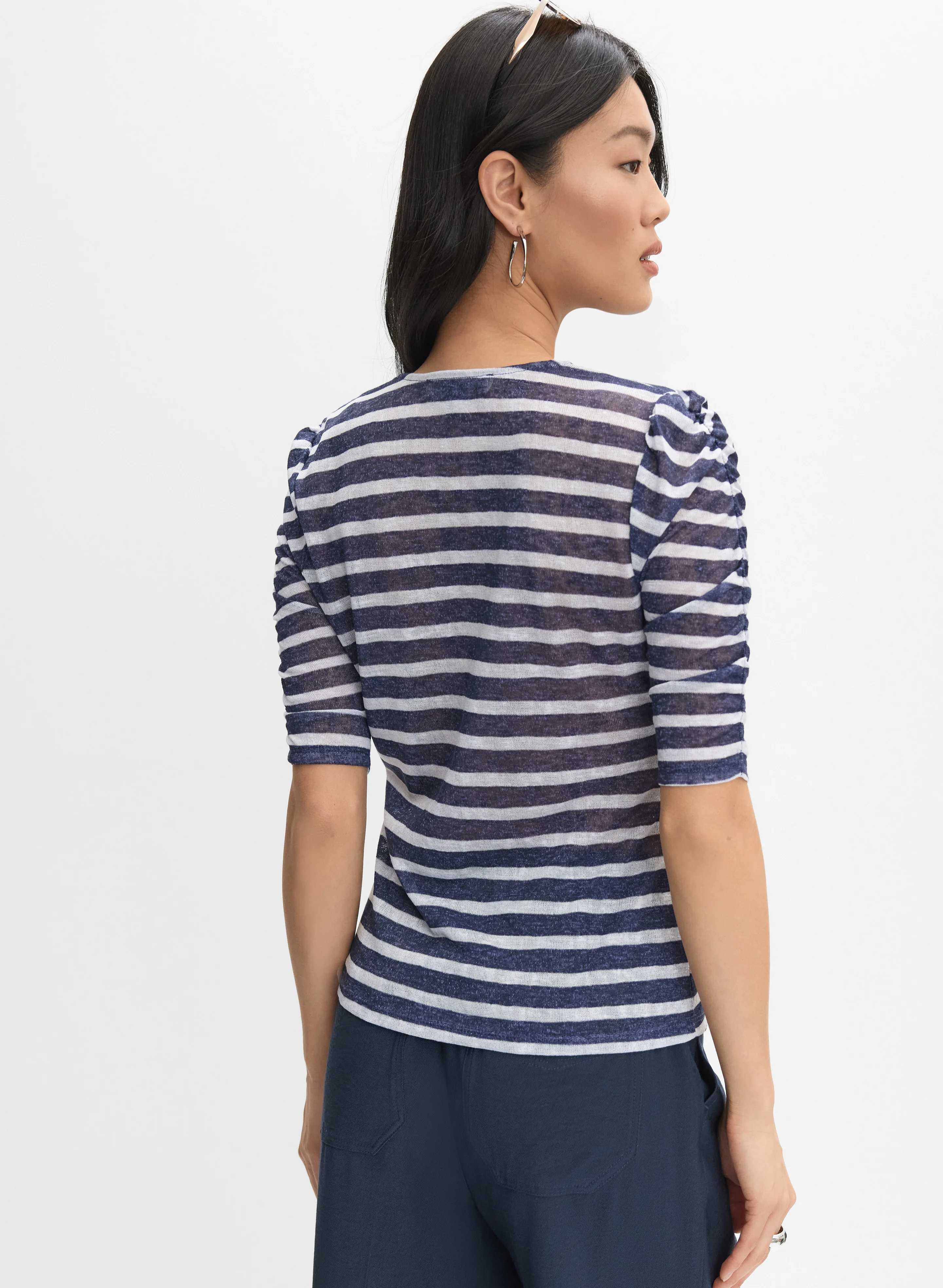Striped Elbow Sleeve Top - Image 4