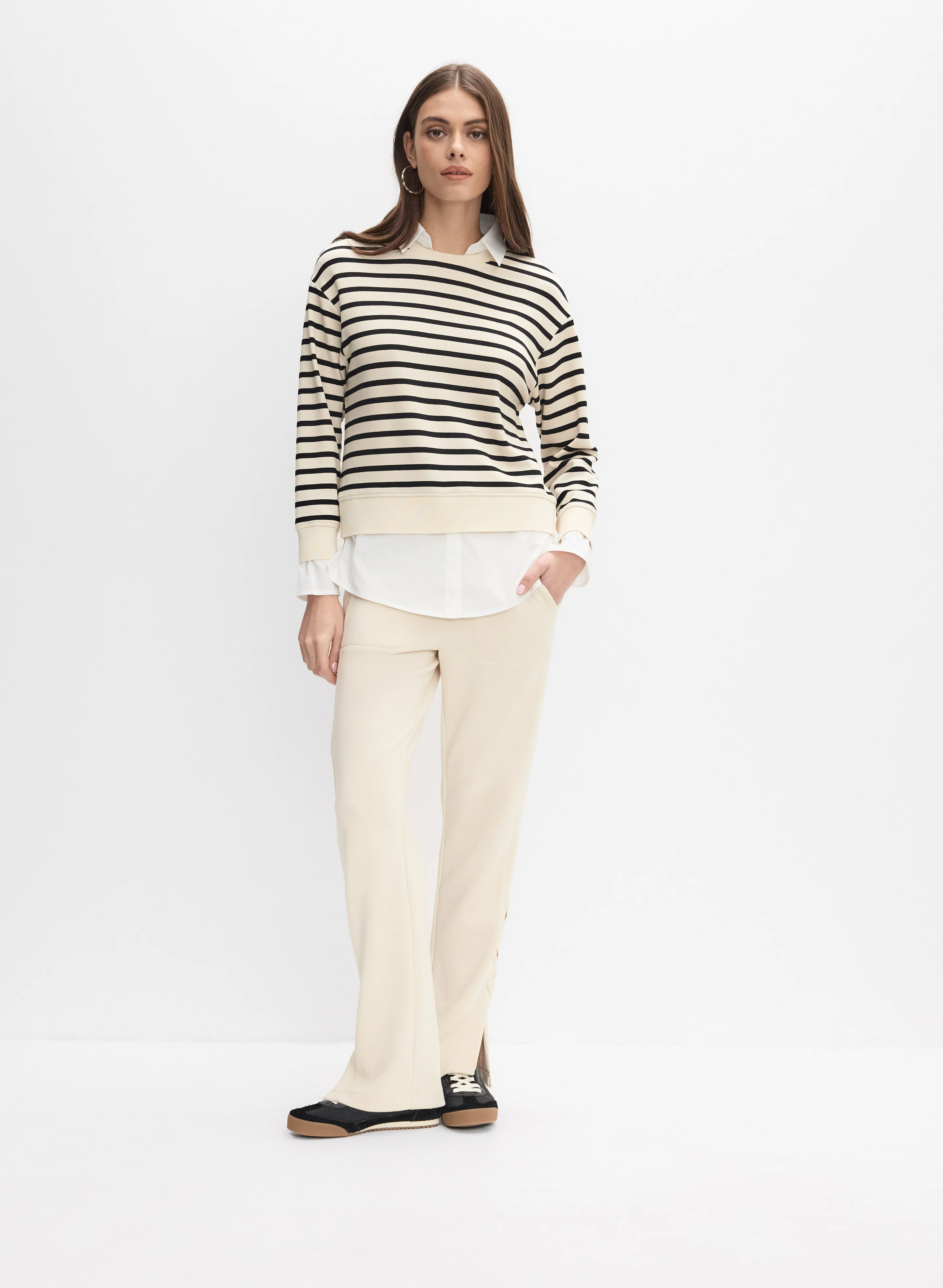 Striped Illusion Layered Top & Lace-Up Detail Pants