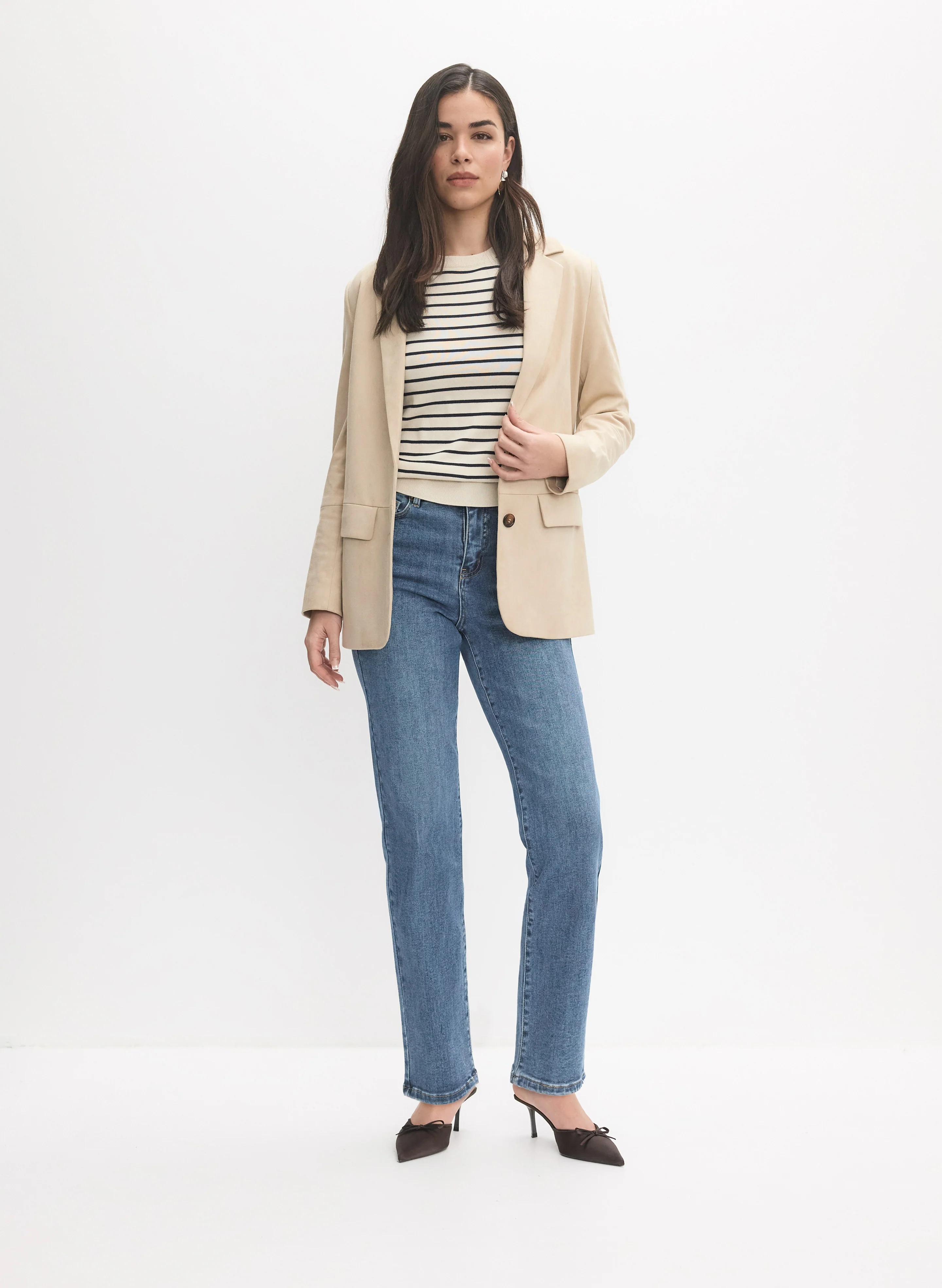 Striped Pullover & Straight-Leg Jeans