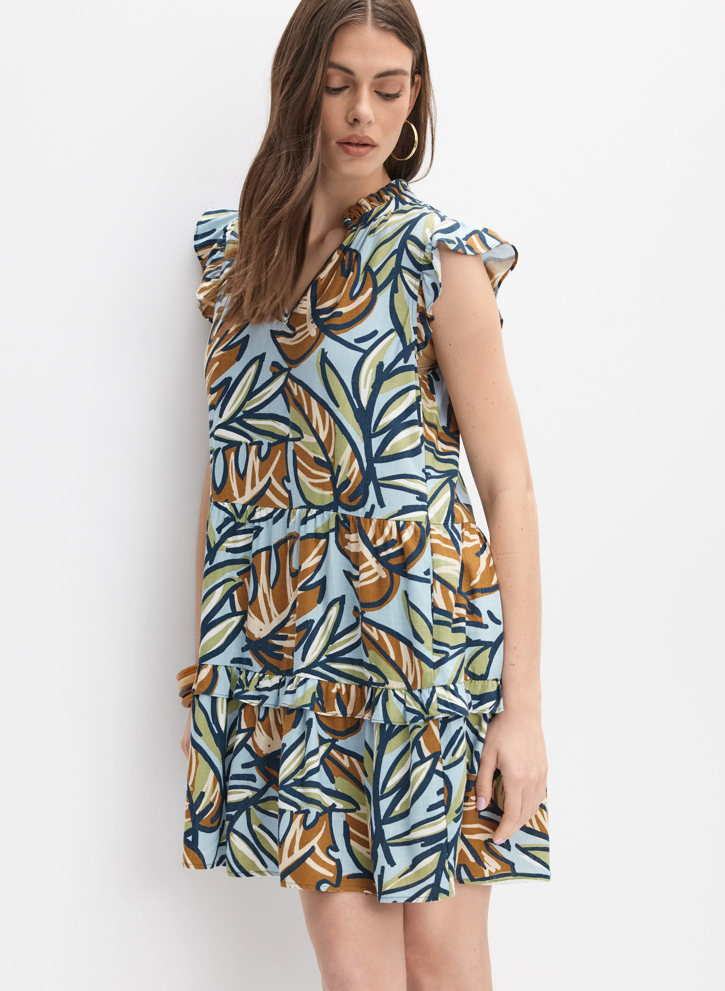 Tiered Leaf Print Dress - Image 5