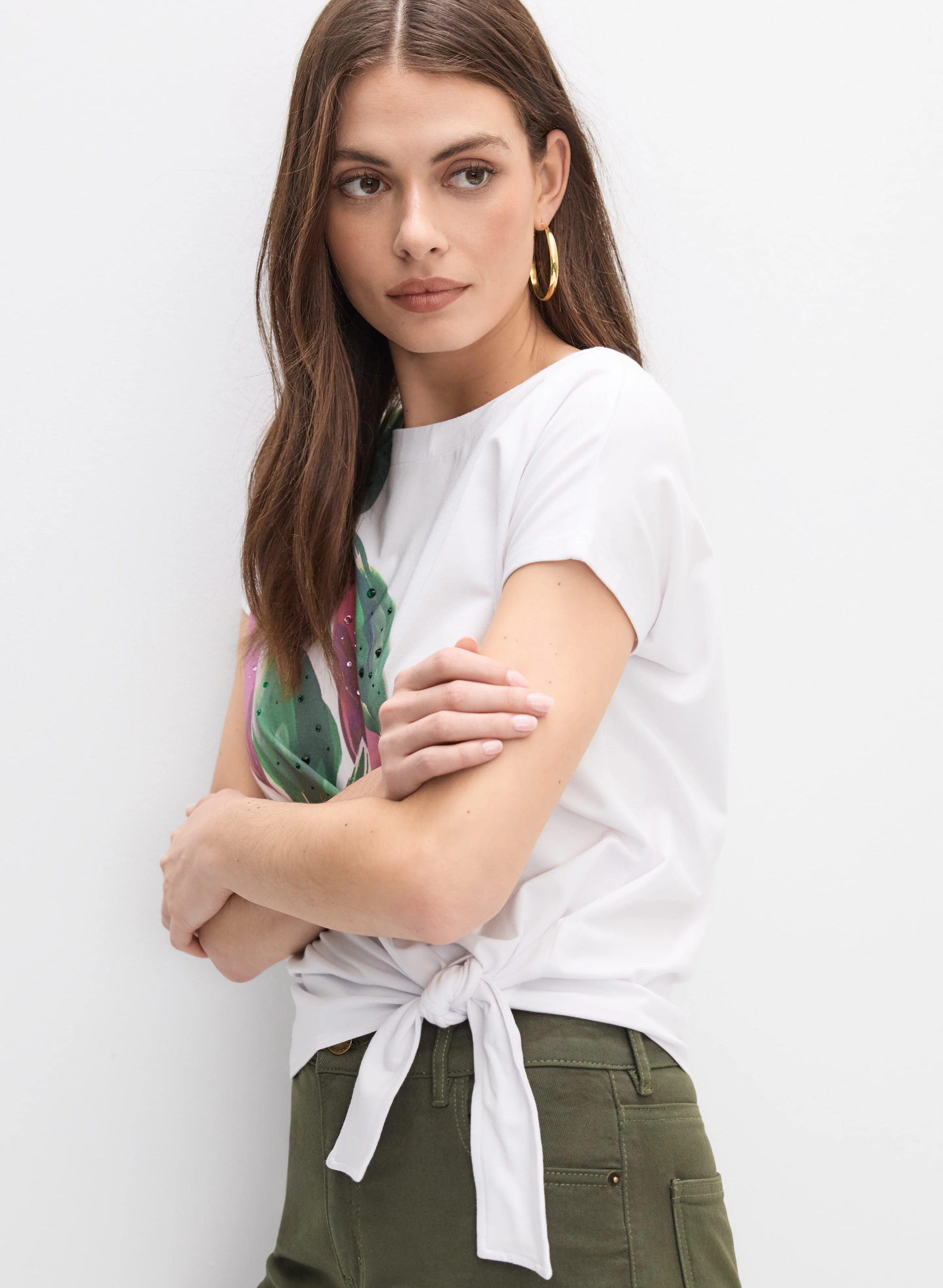 Tonal Embellished Leaf Print T-Shirt - Image 5