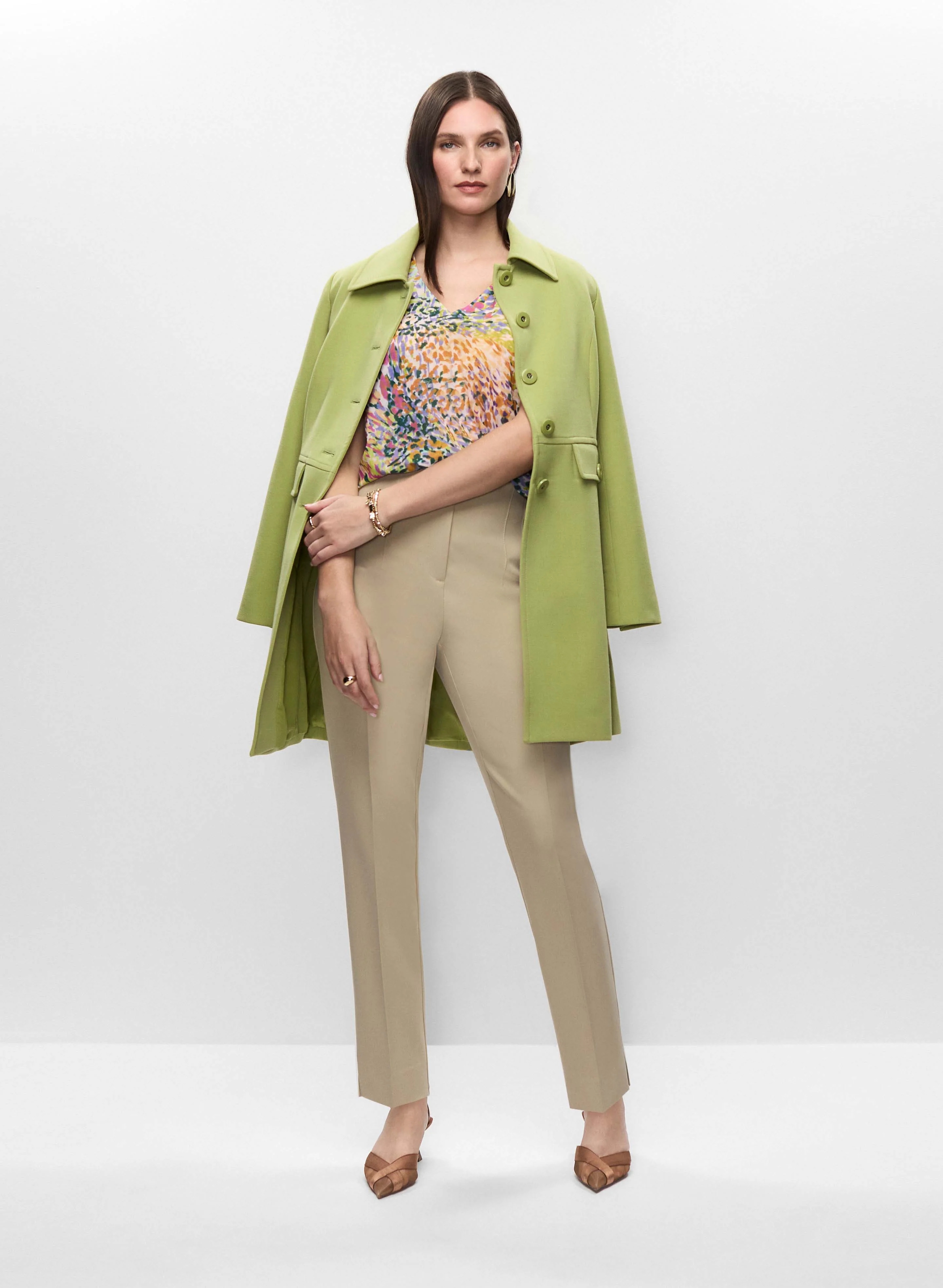 Tricotine Trench, Abstract Blouse & Slim Leg Pants
