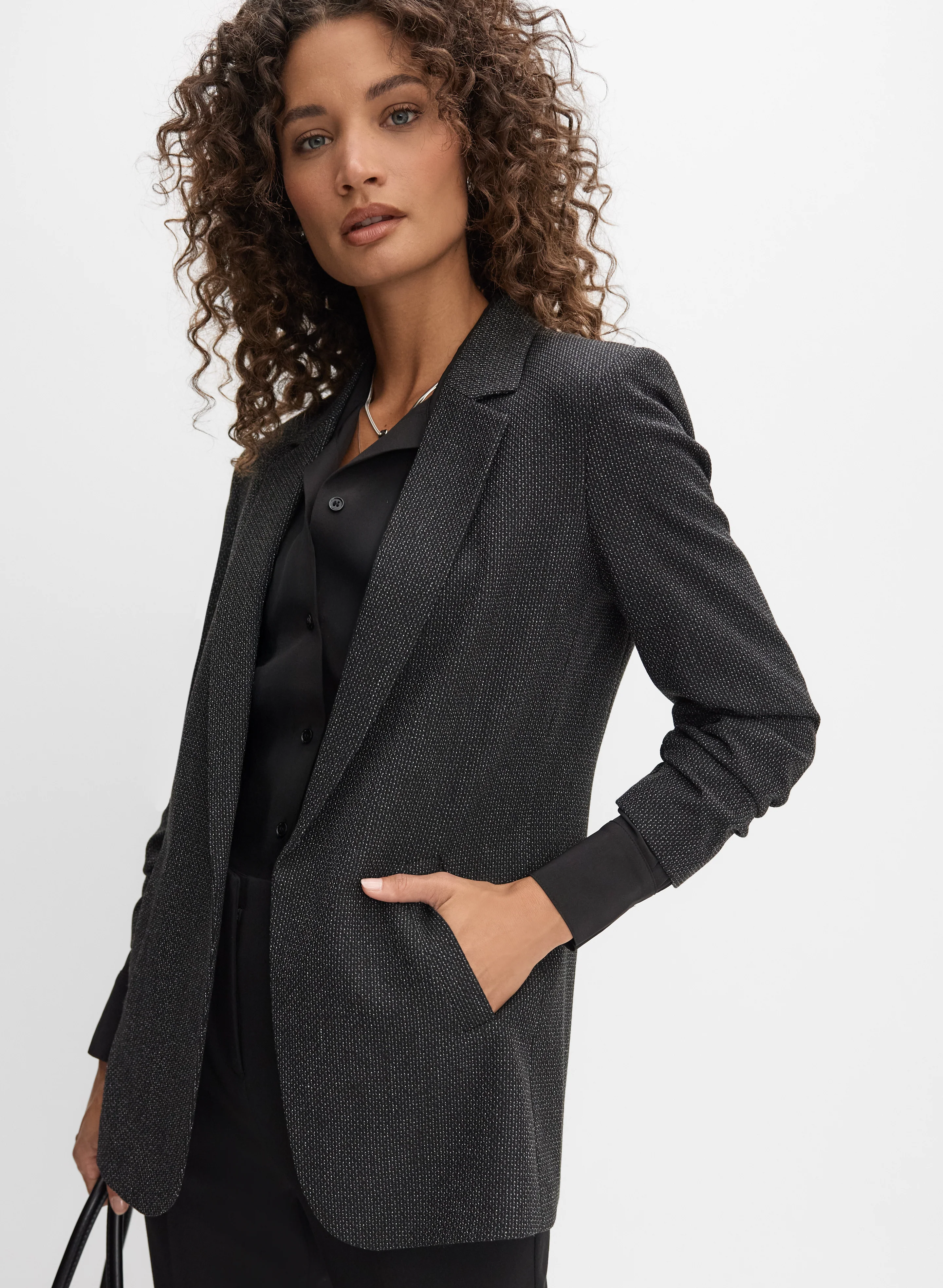 Tweed Ruched Sleeve Blazer
