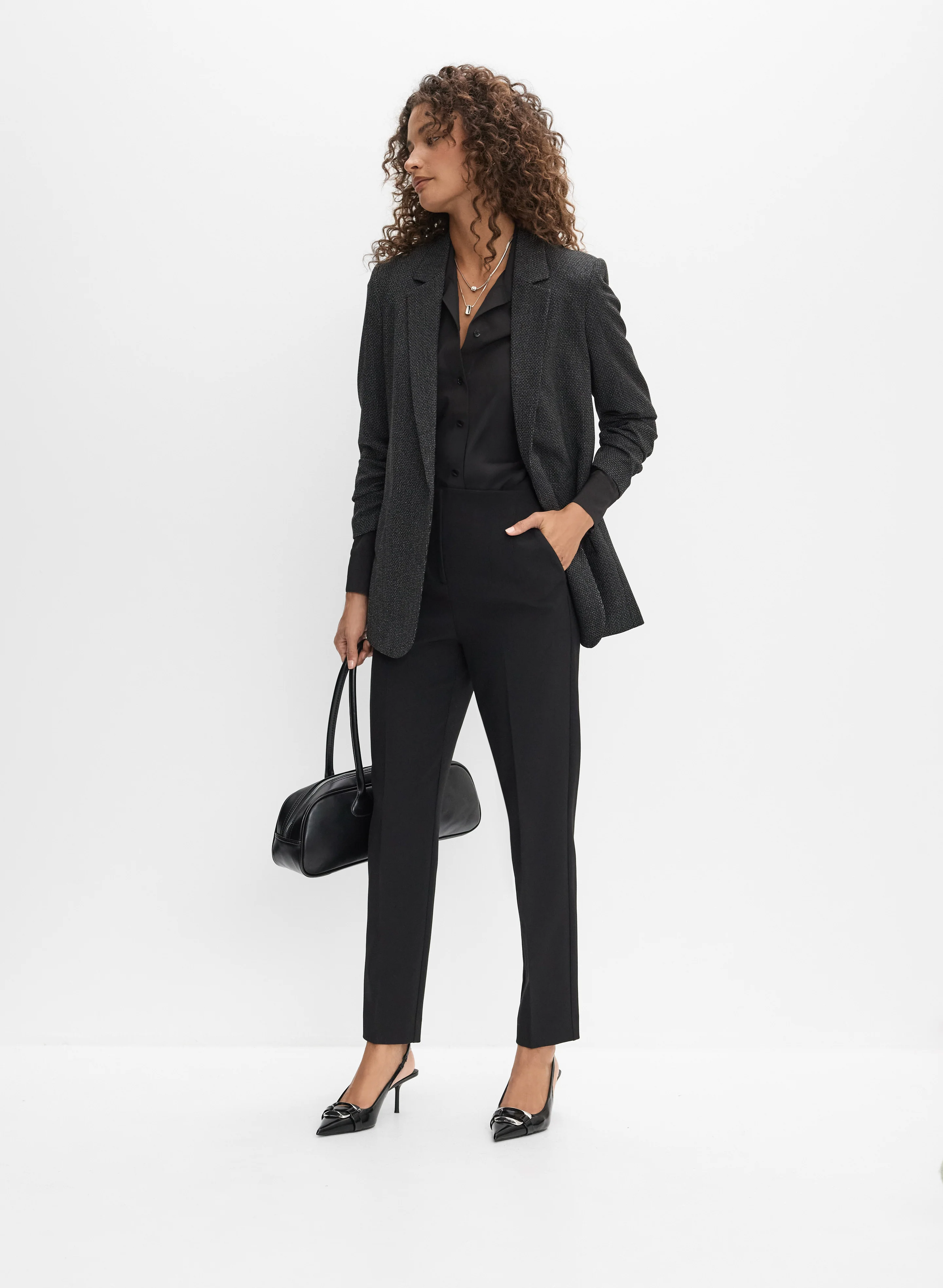 Tweed Ruched Sleeve Blazer - Image 3