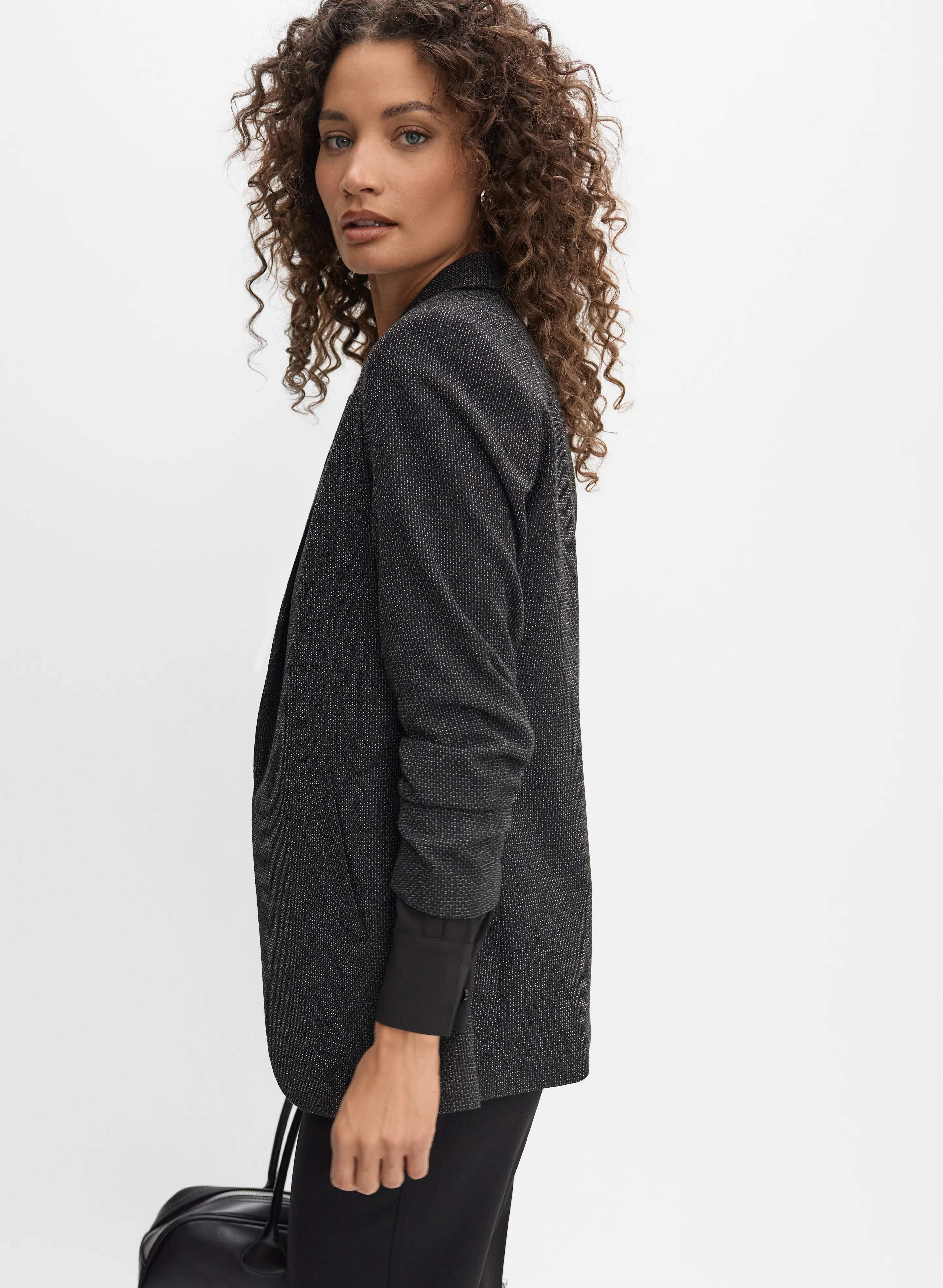 Tweed Ruched Sleeve Blazer - Image 5