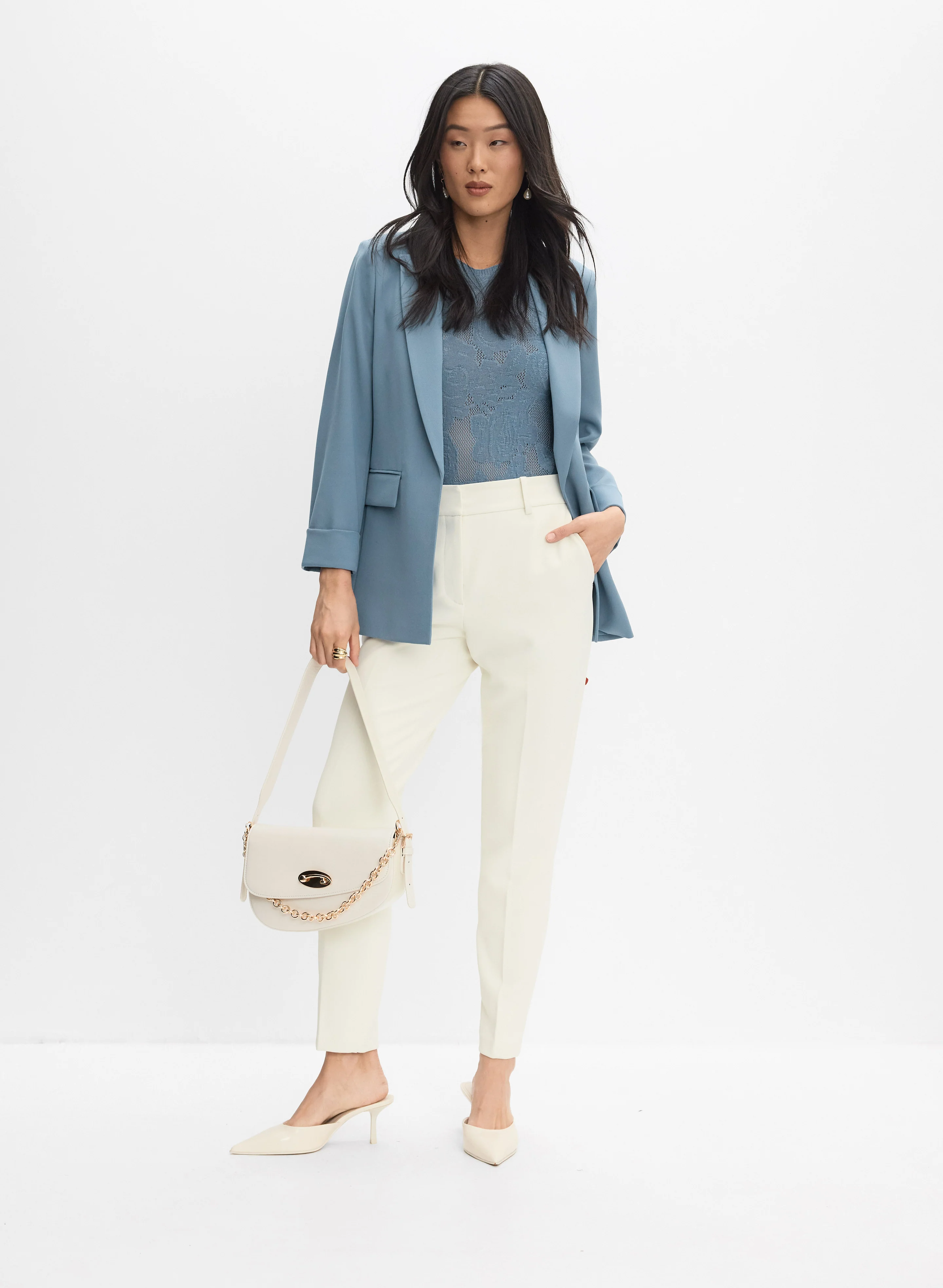 Twill Open Front Blazer & Giselle Slim-Leg Pants
