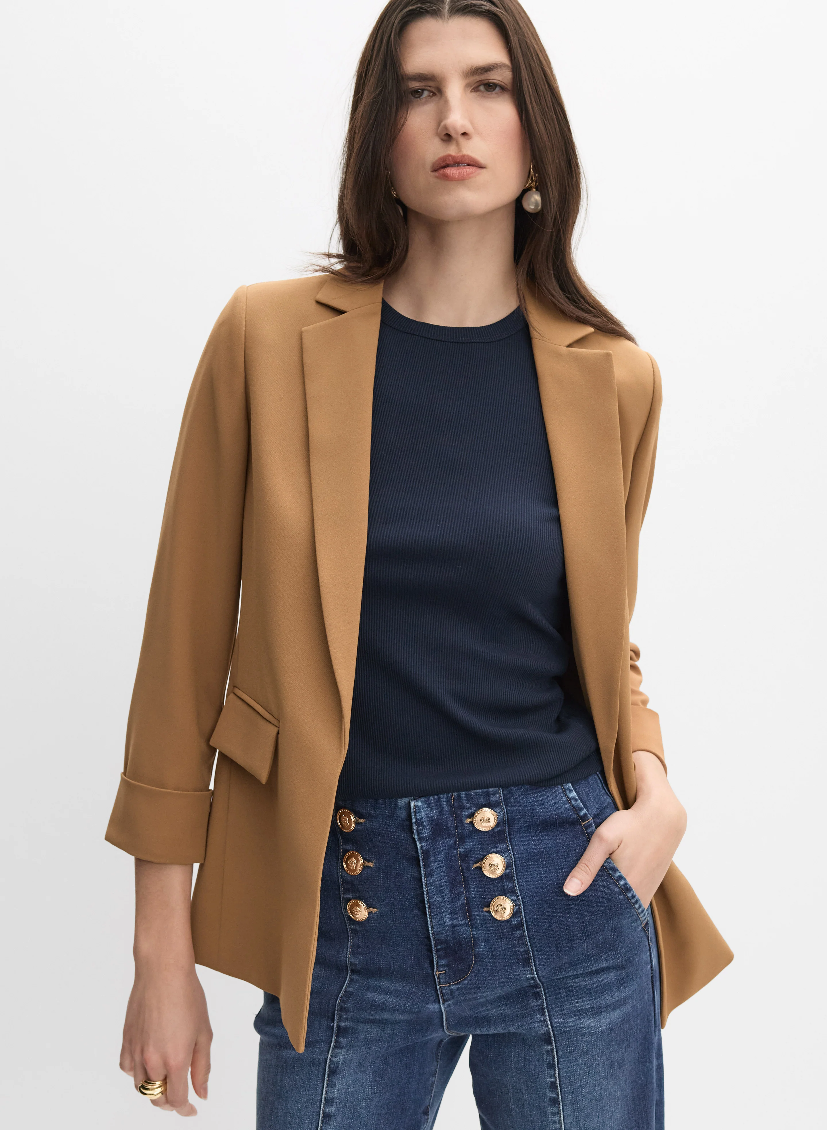 Twill Open Front Blazer
