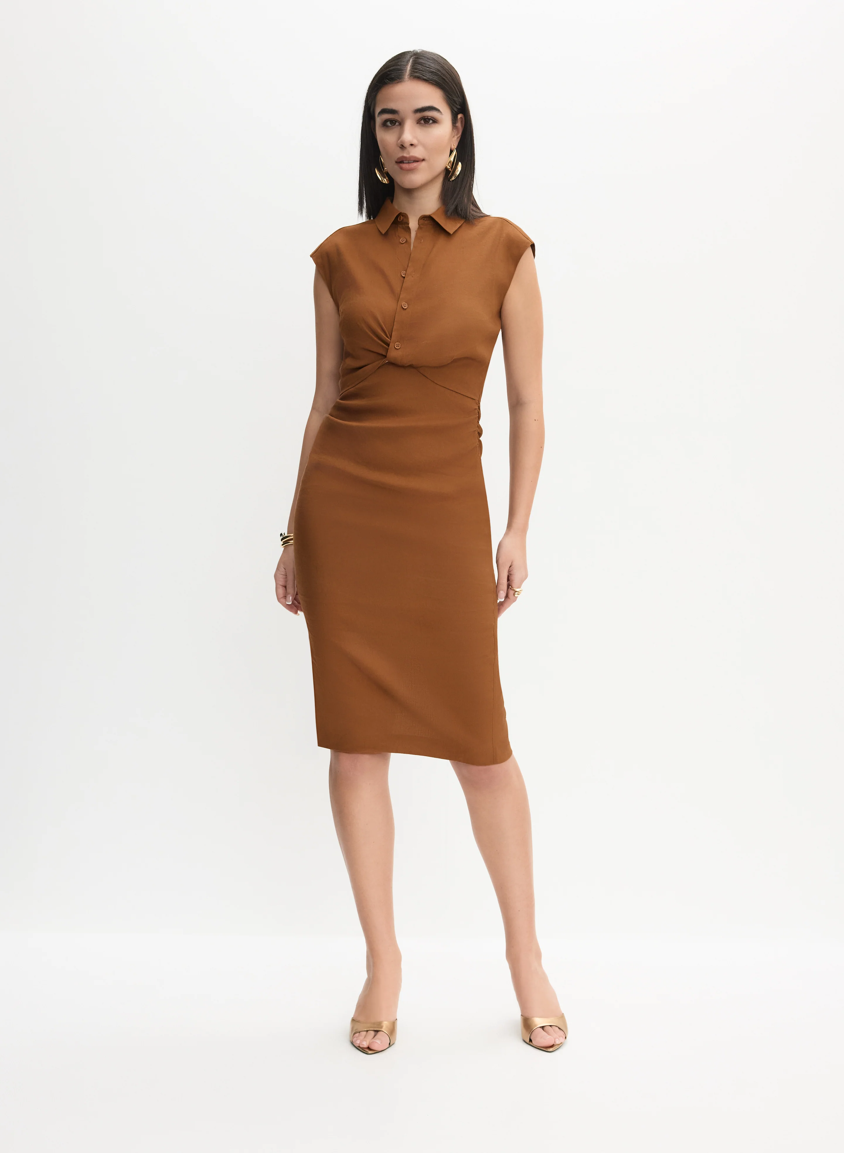 Linen-Blend Twist Front Dress