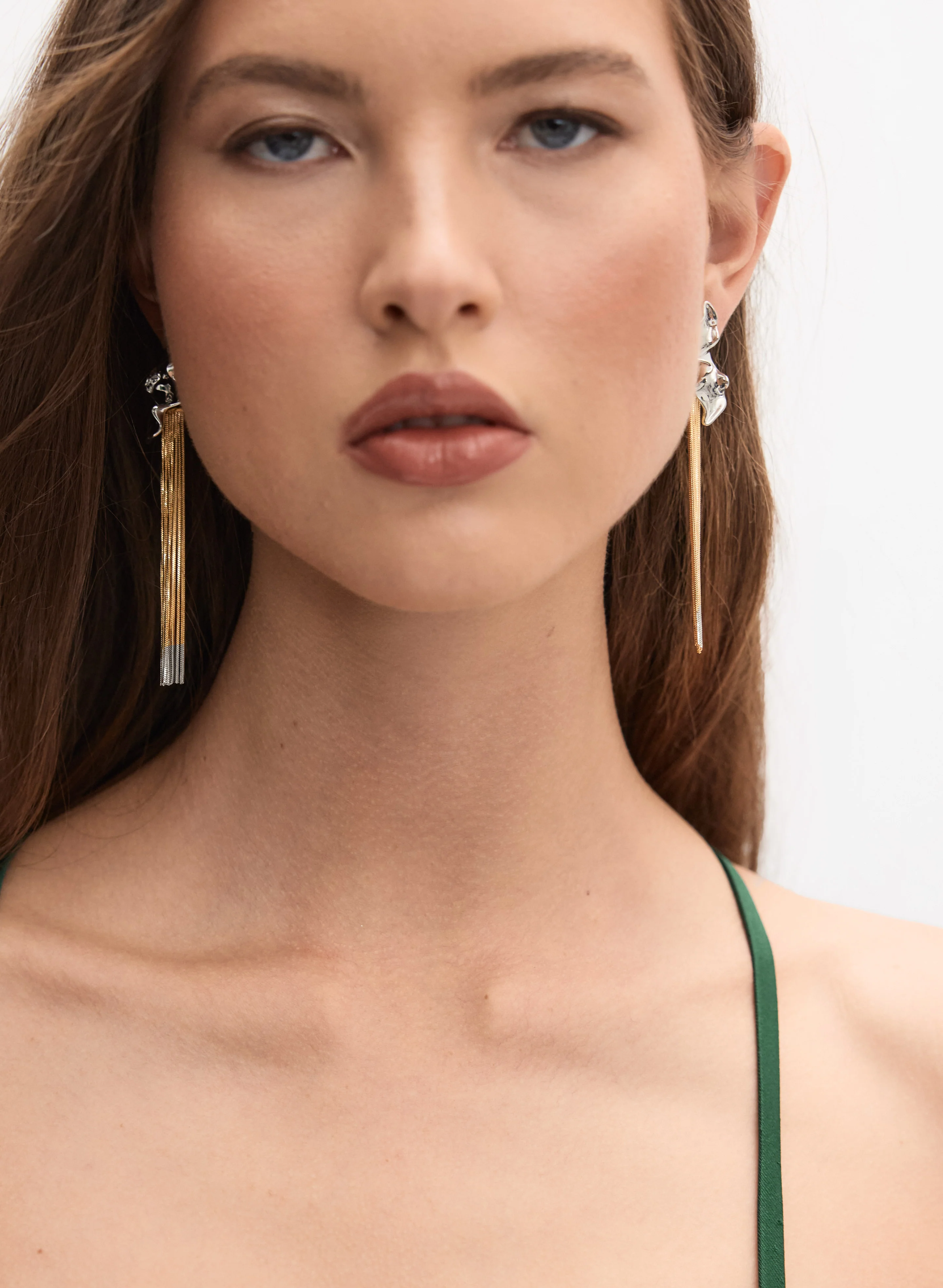 Two-Tone Chain Cascade Earrings - Image 2