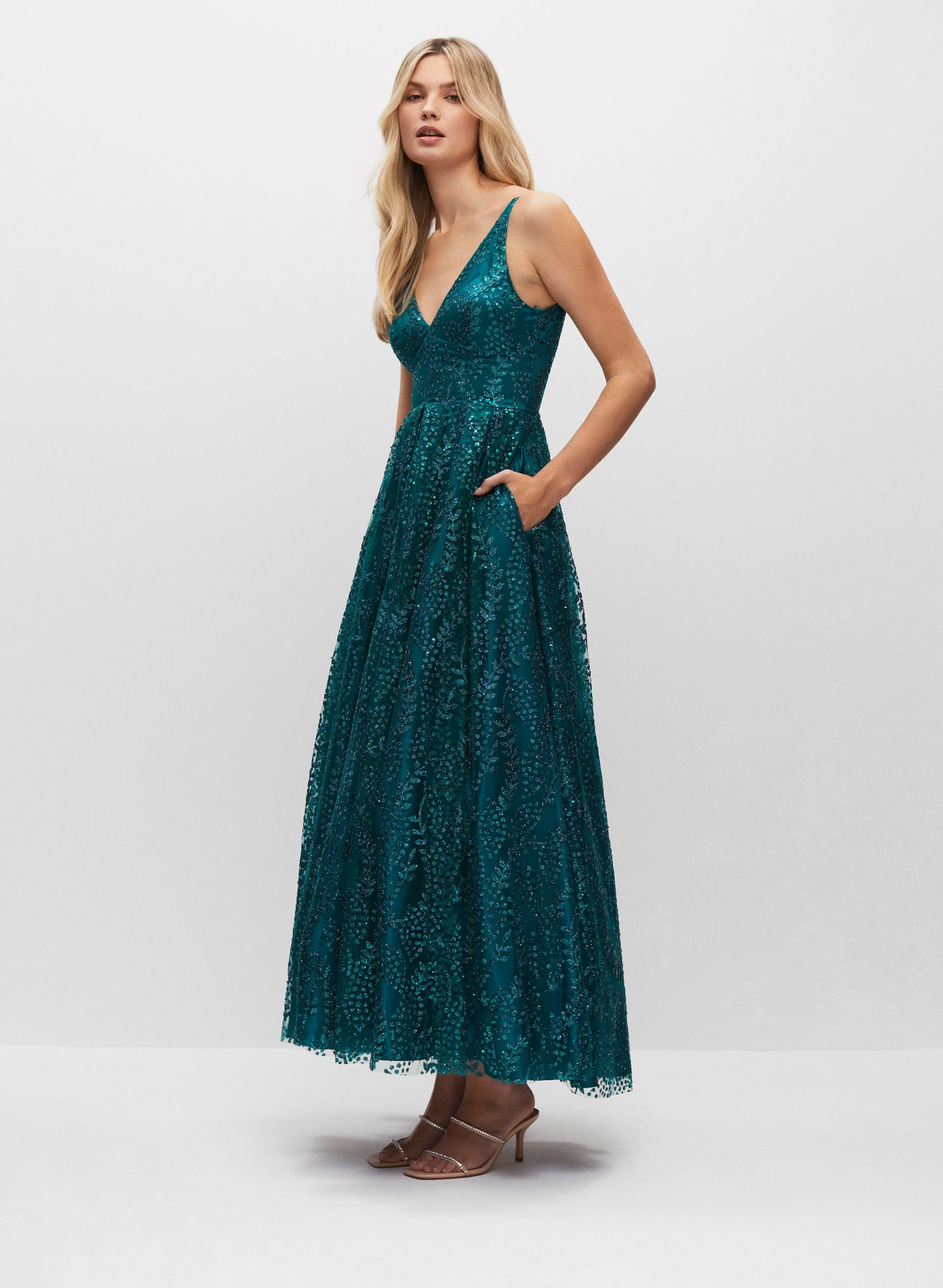 V-Neck Sequin Ball Gown - Image 2
