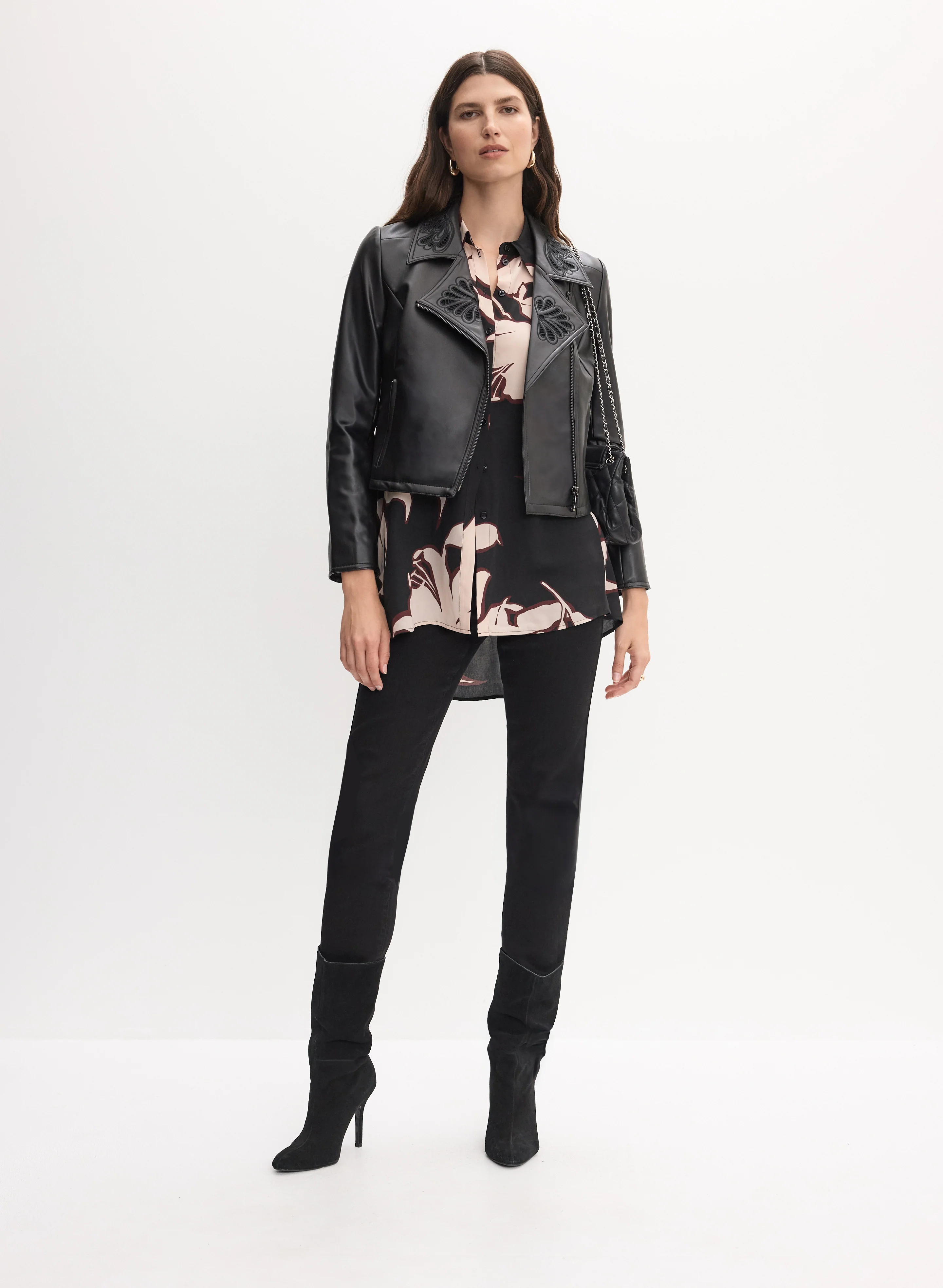 Vegan Leather Jacket & Straight Leg Jeans