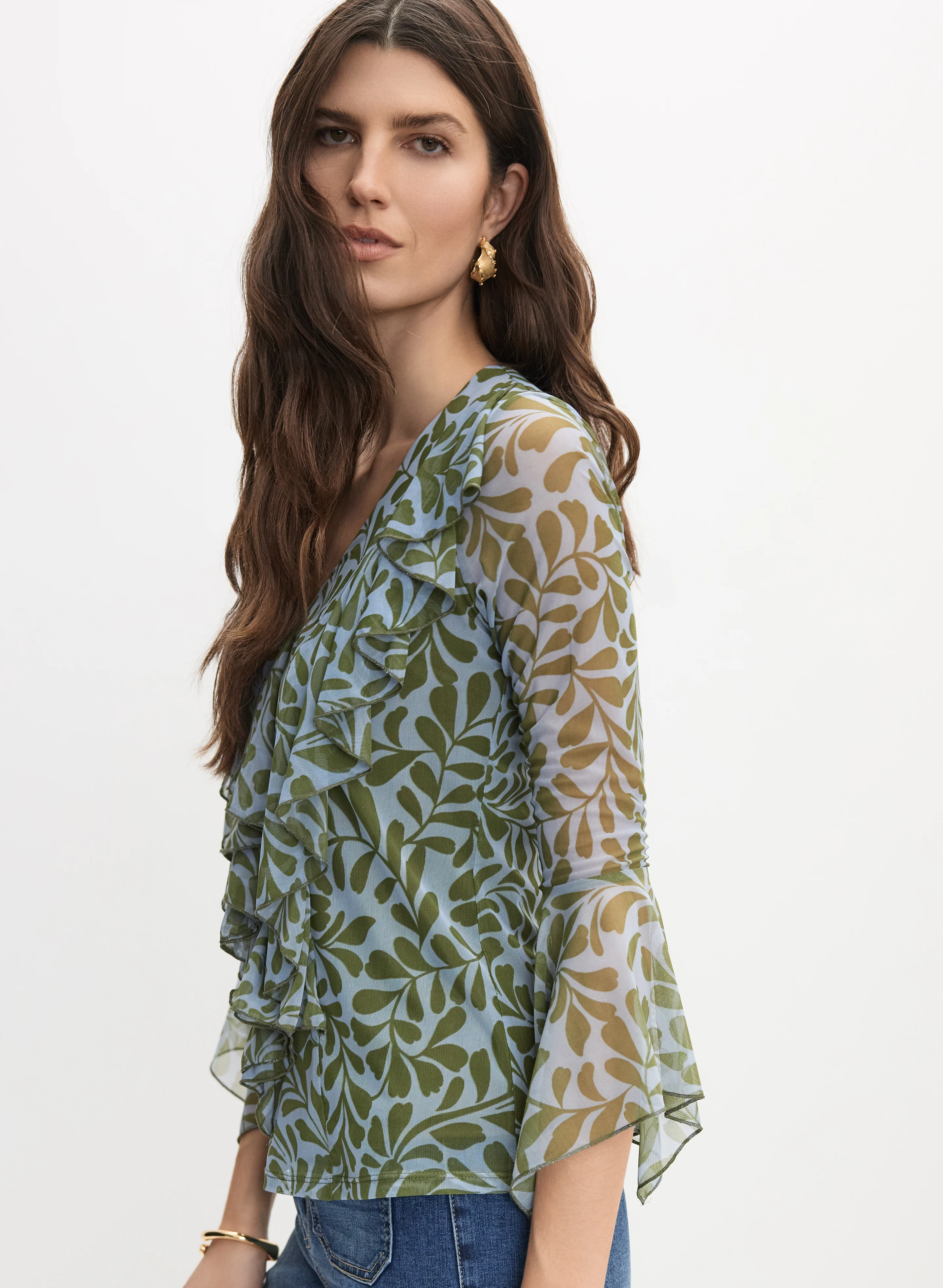 Vine Print Ruffle Front Blouse - Image 4