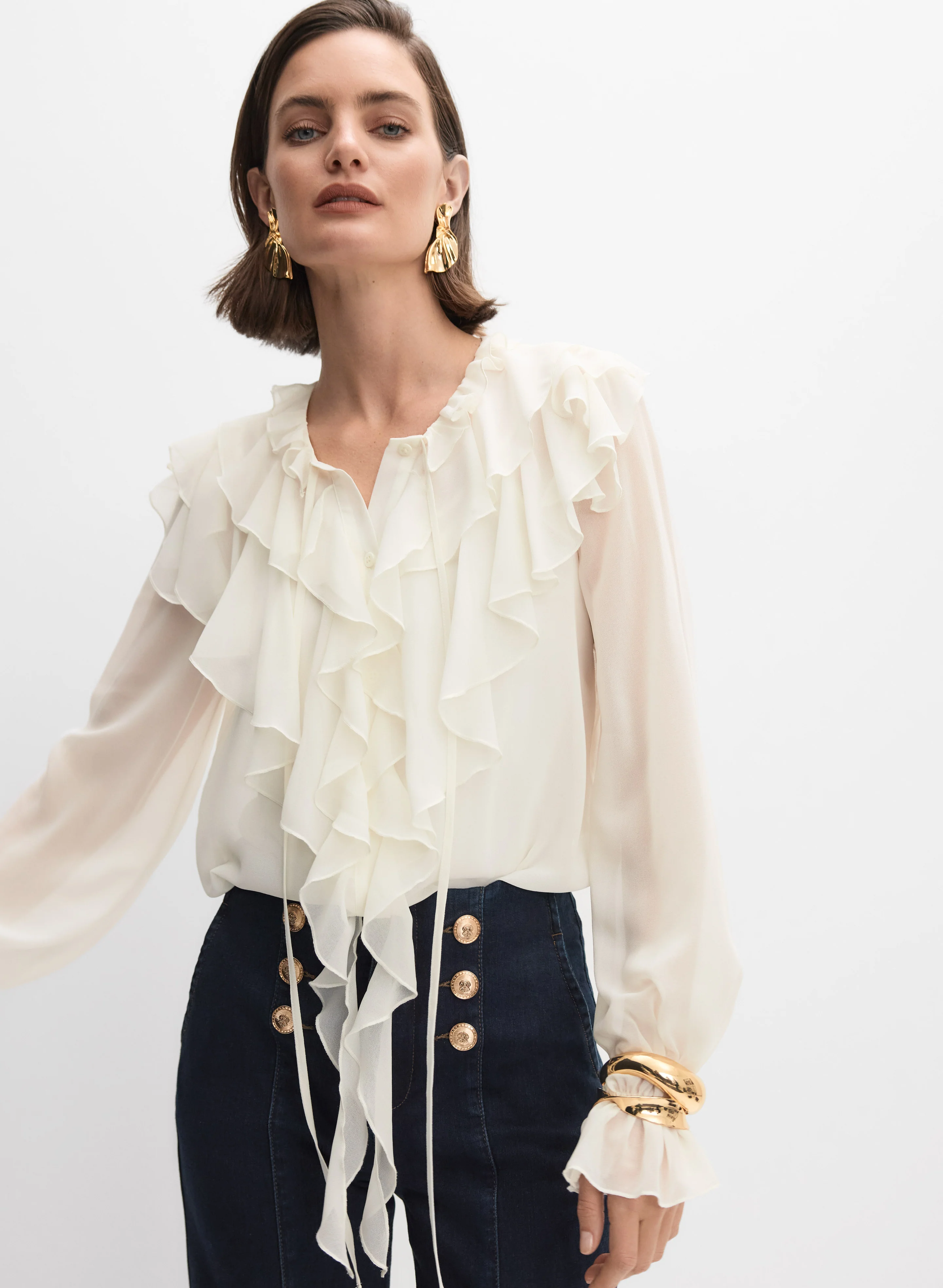 Waterfall Ruffle Front Blouse