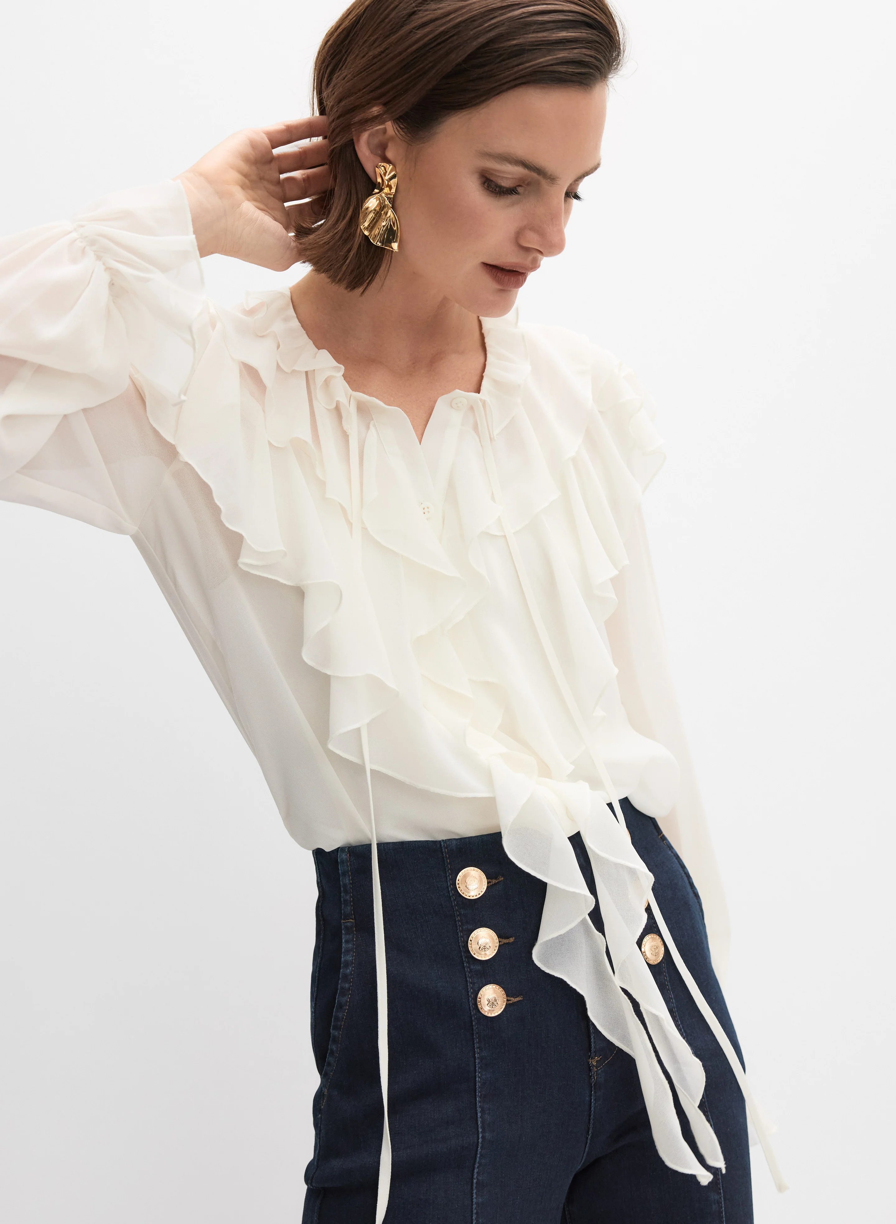 Waterfall Ruffle Front Blouse - Image 10