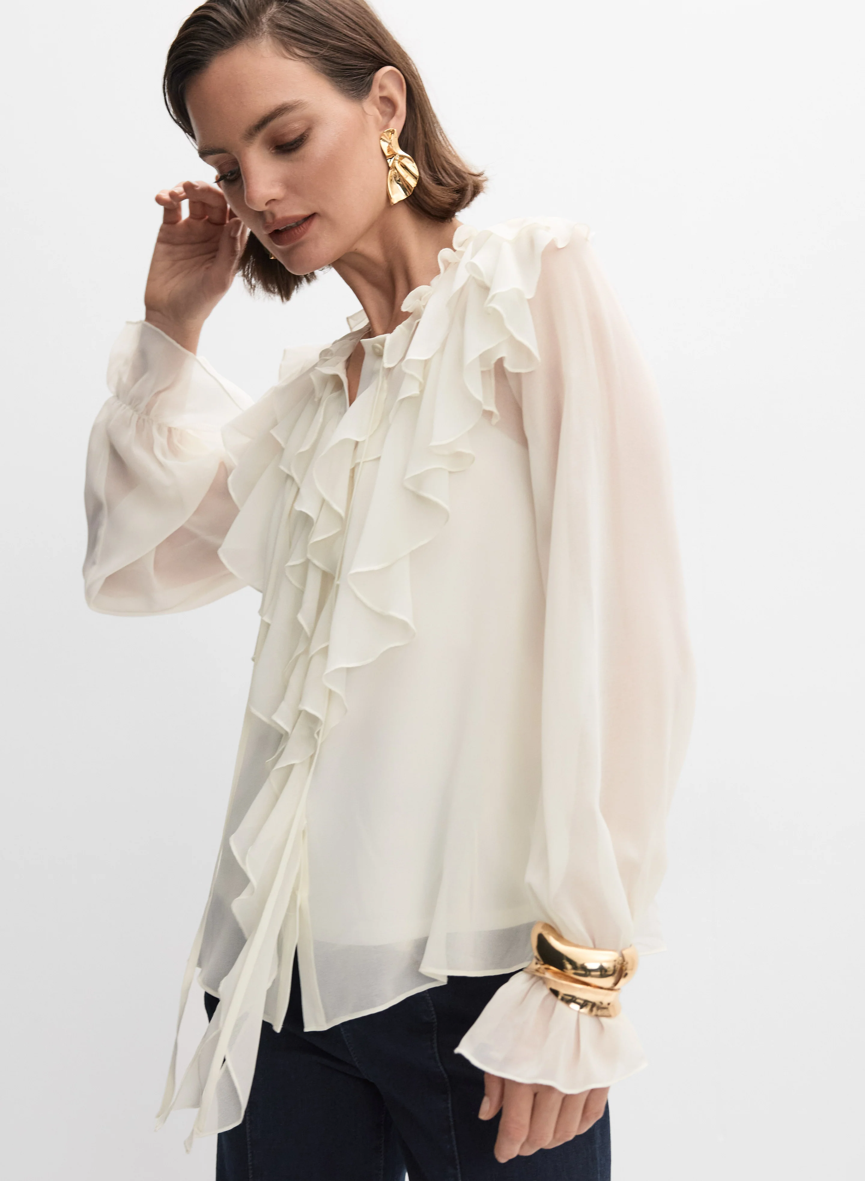 Waterfall Ruffle Front Blouse - Image 11