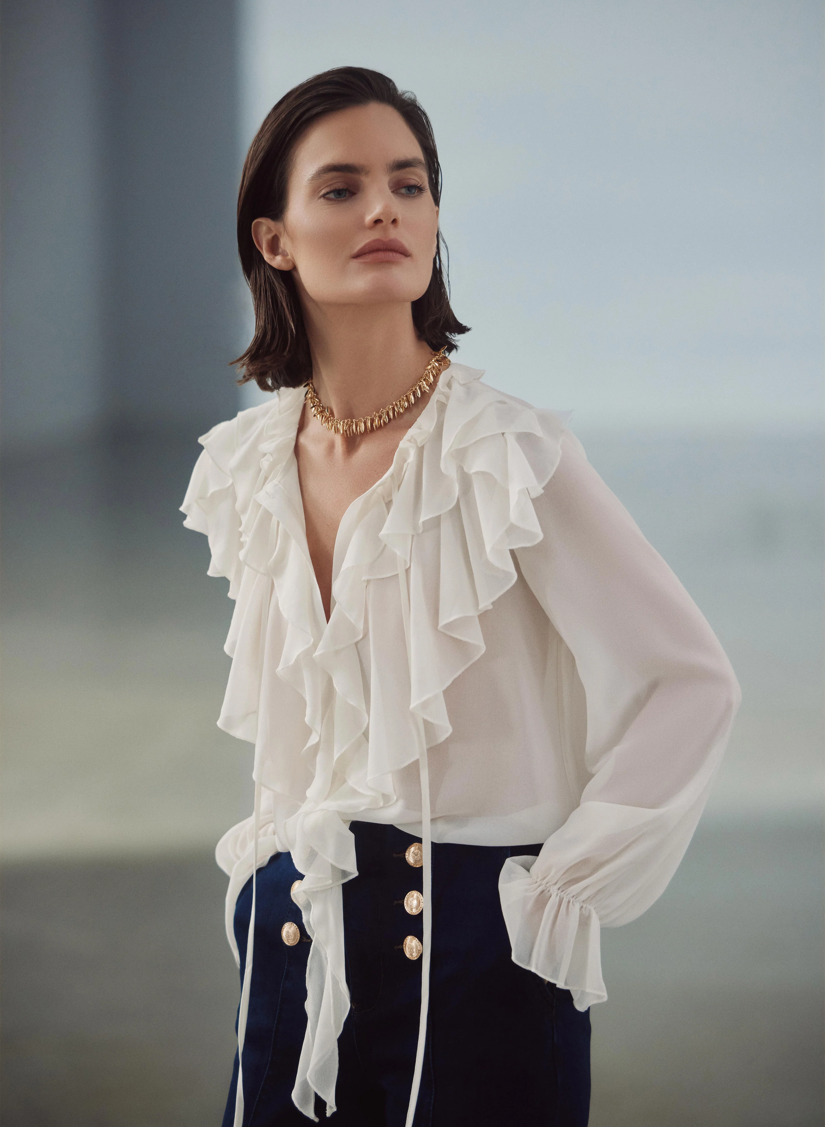 Waterfall Ruffle Front Blouse - Image 2