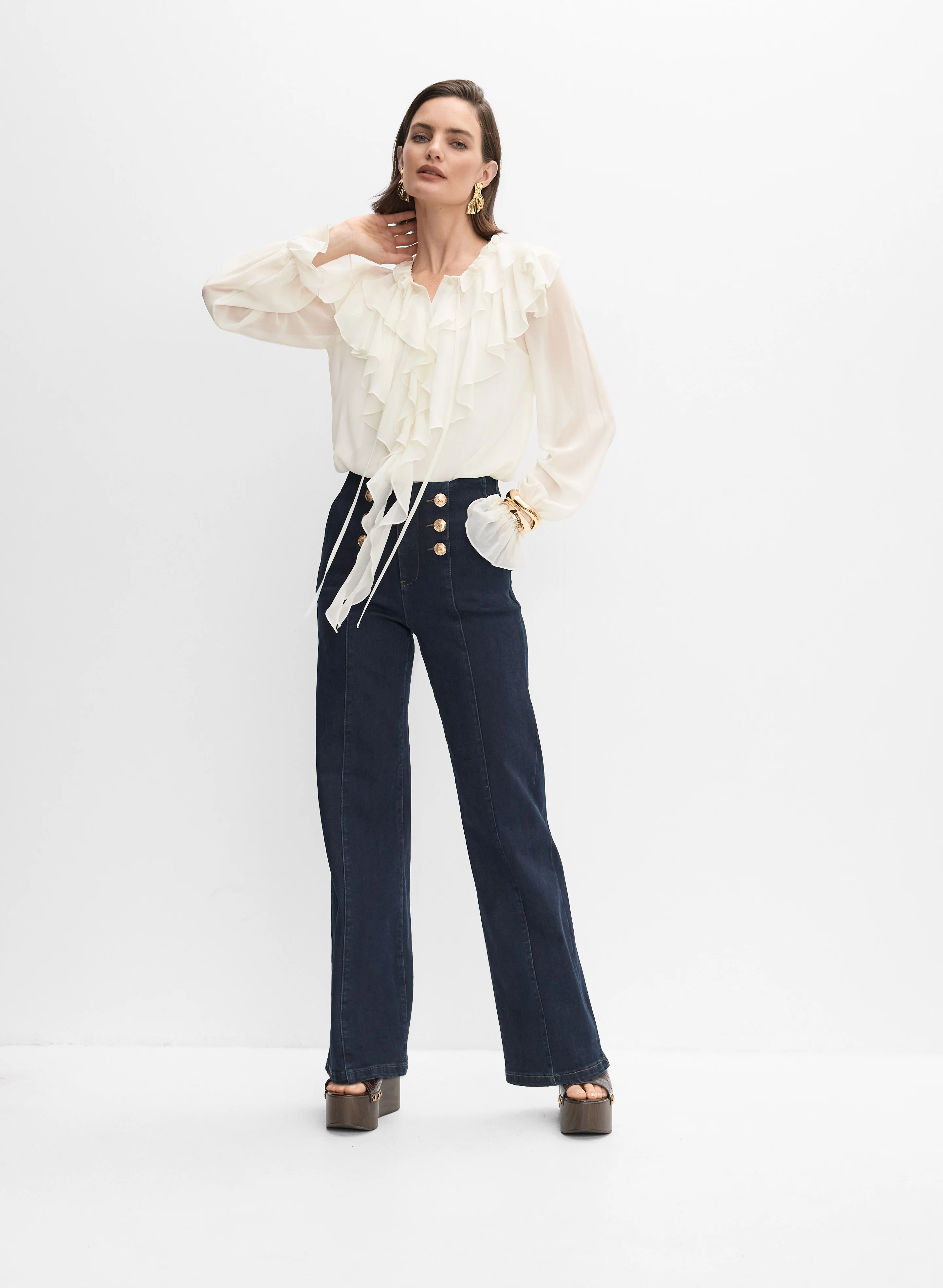 Waterfall Ruffle Front Blouse - Image 7