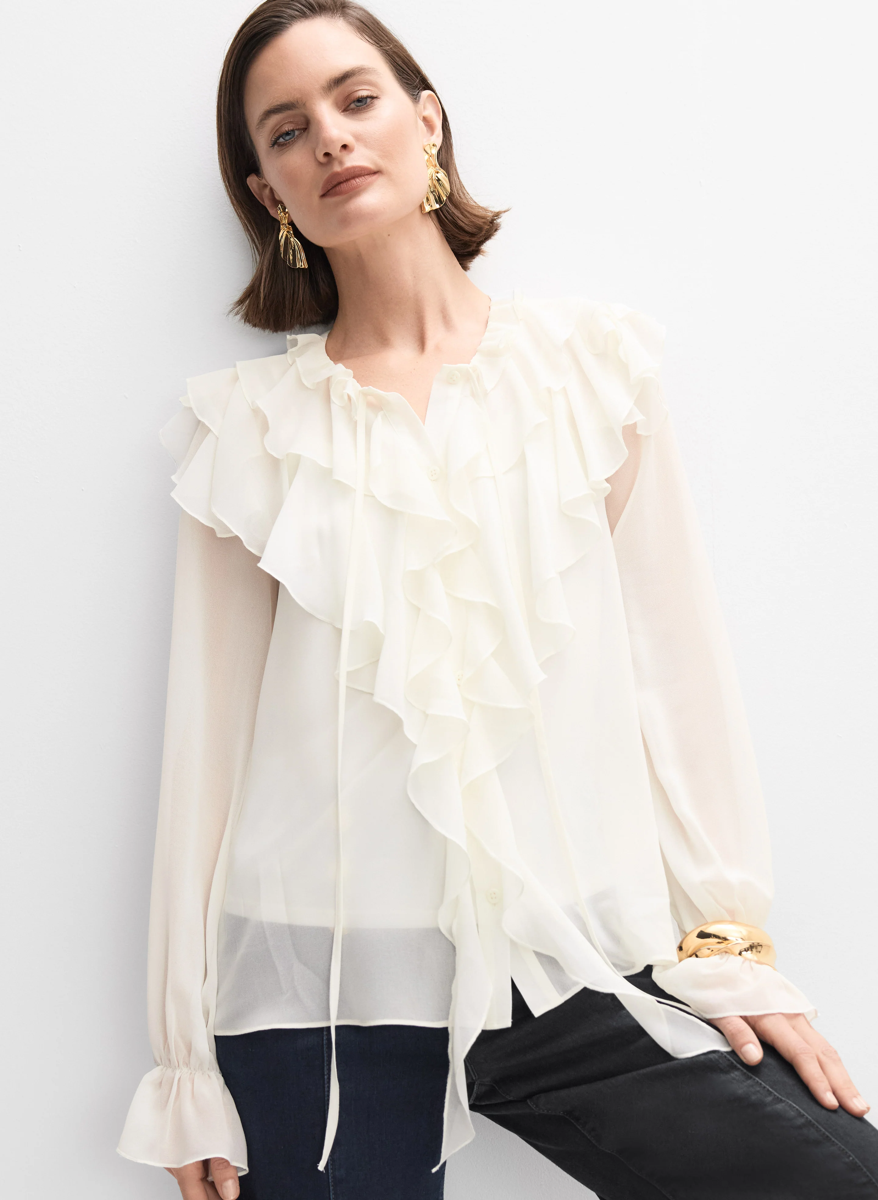 Waterfall Ruffle Front Blouse - Image 8