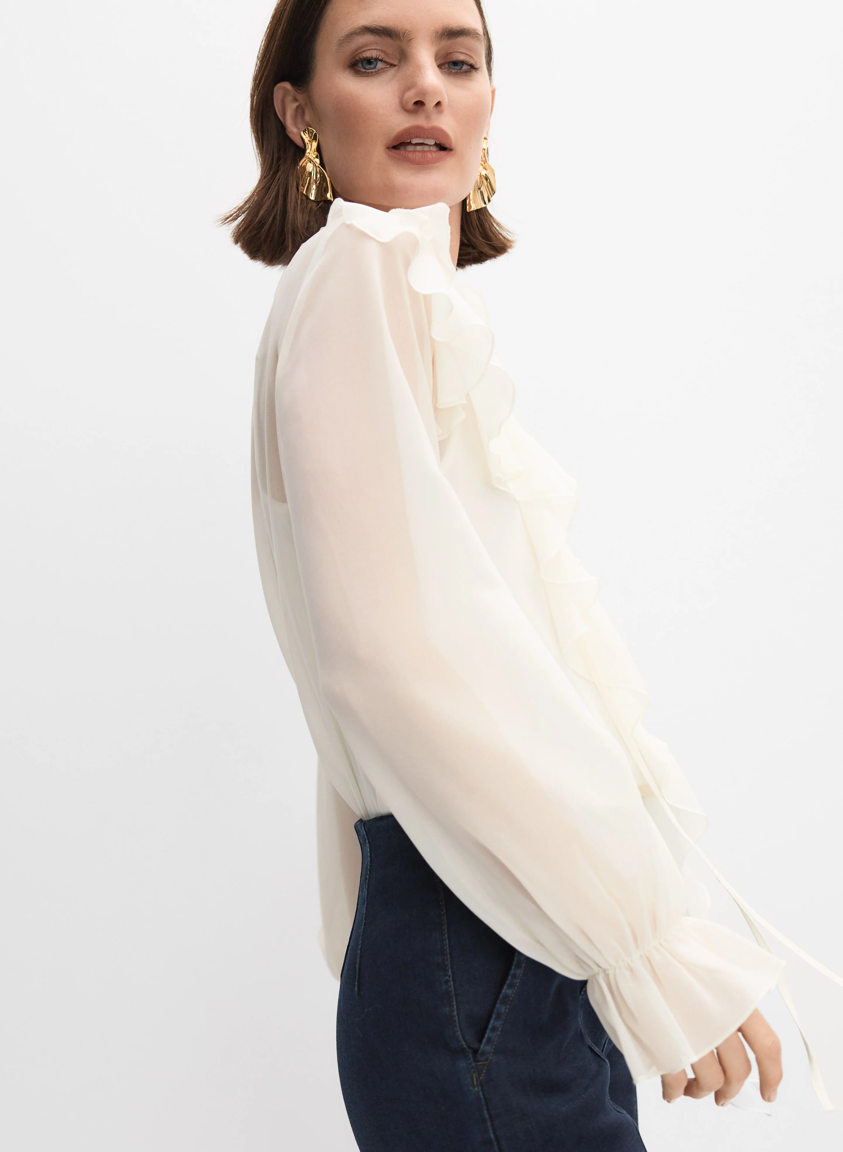 Waterfall Ruffle Front Blouse - Image 9