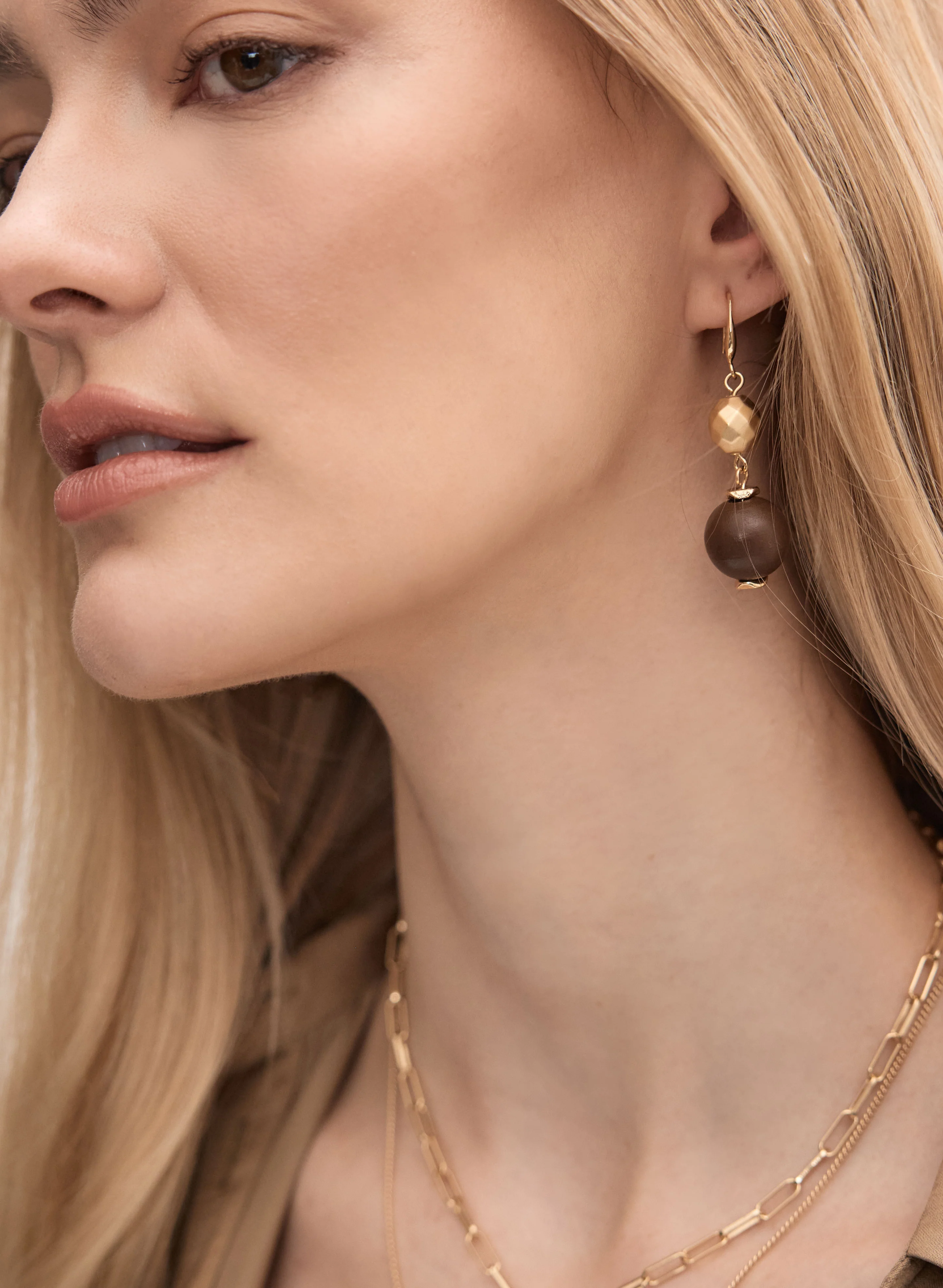 Wooden Bead Drop Earrings - Image 2