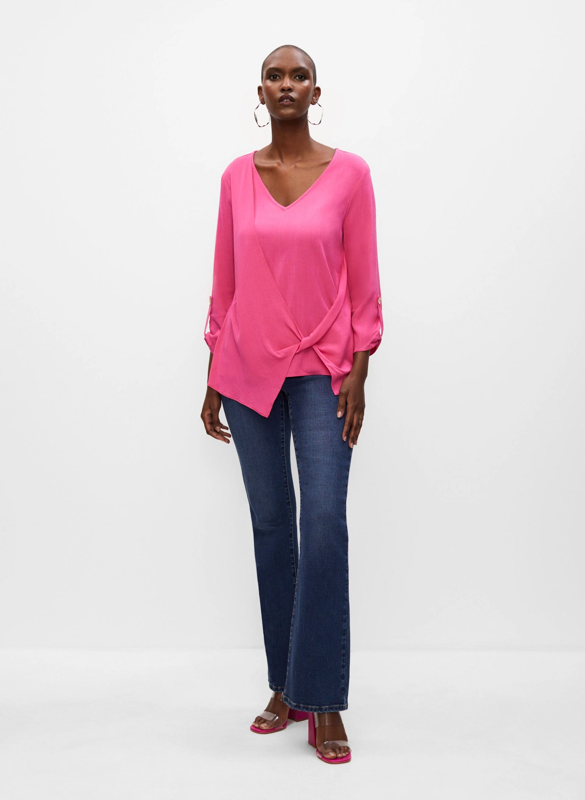Wrap Effect 3/4 Sleeve Top - Image 4