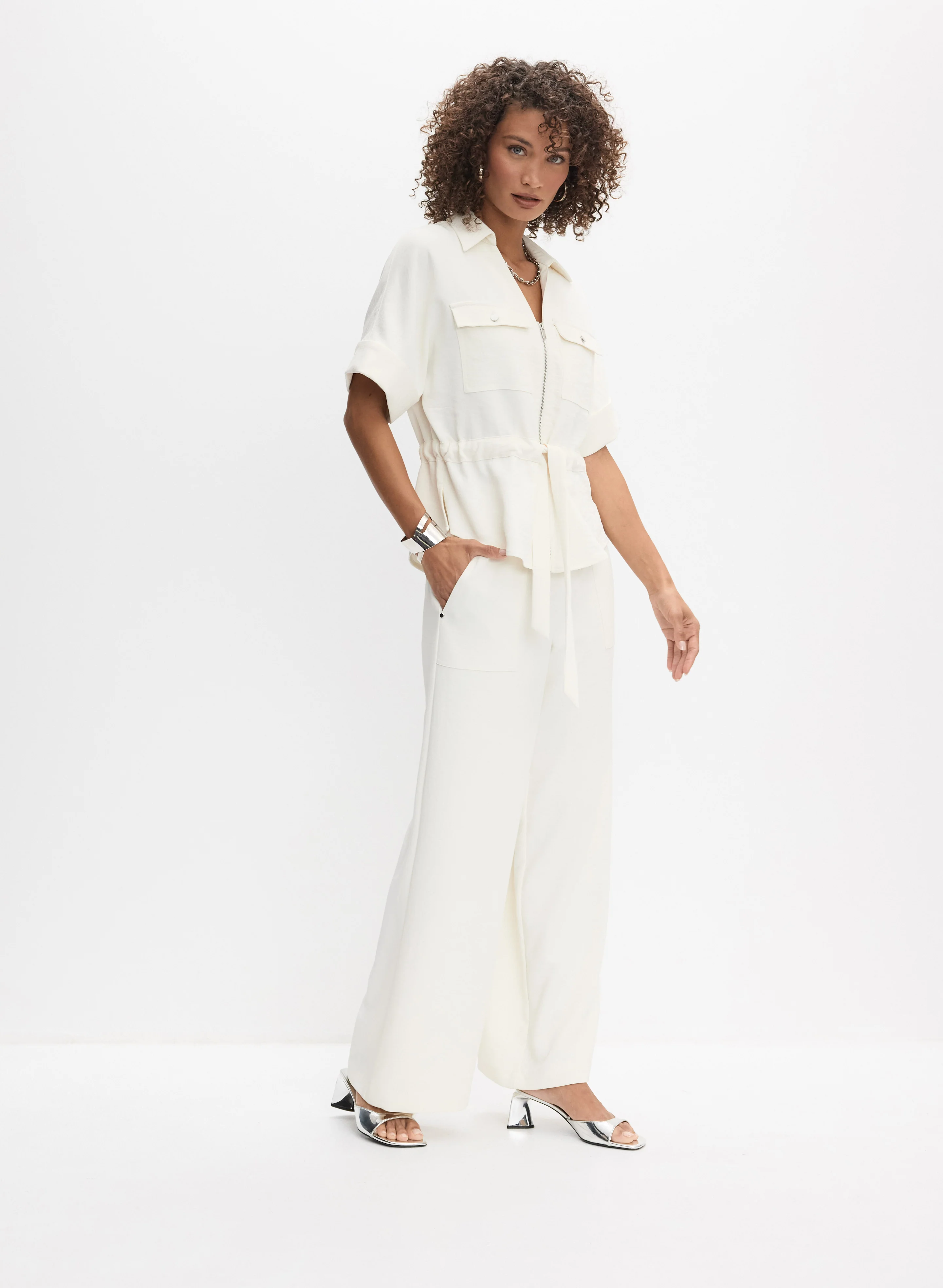 Zip & Drawstring Jacket & Pull-On Wide-Leg Pants