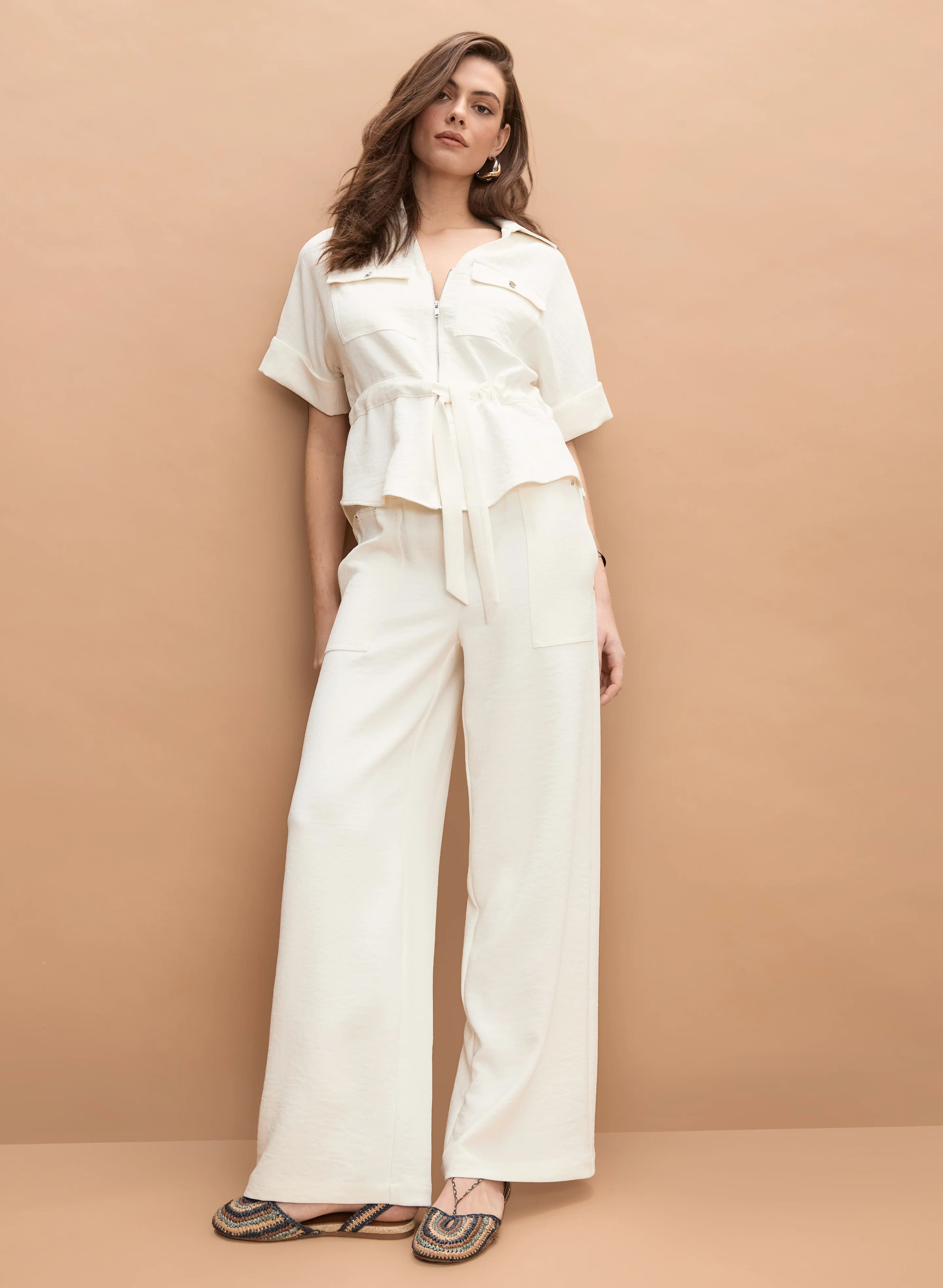 Zip & Drawstring Jacket & Pull-On Wide-Leg Pants