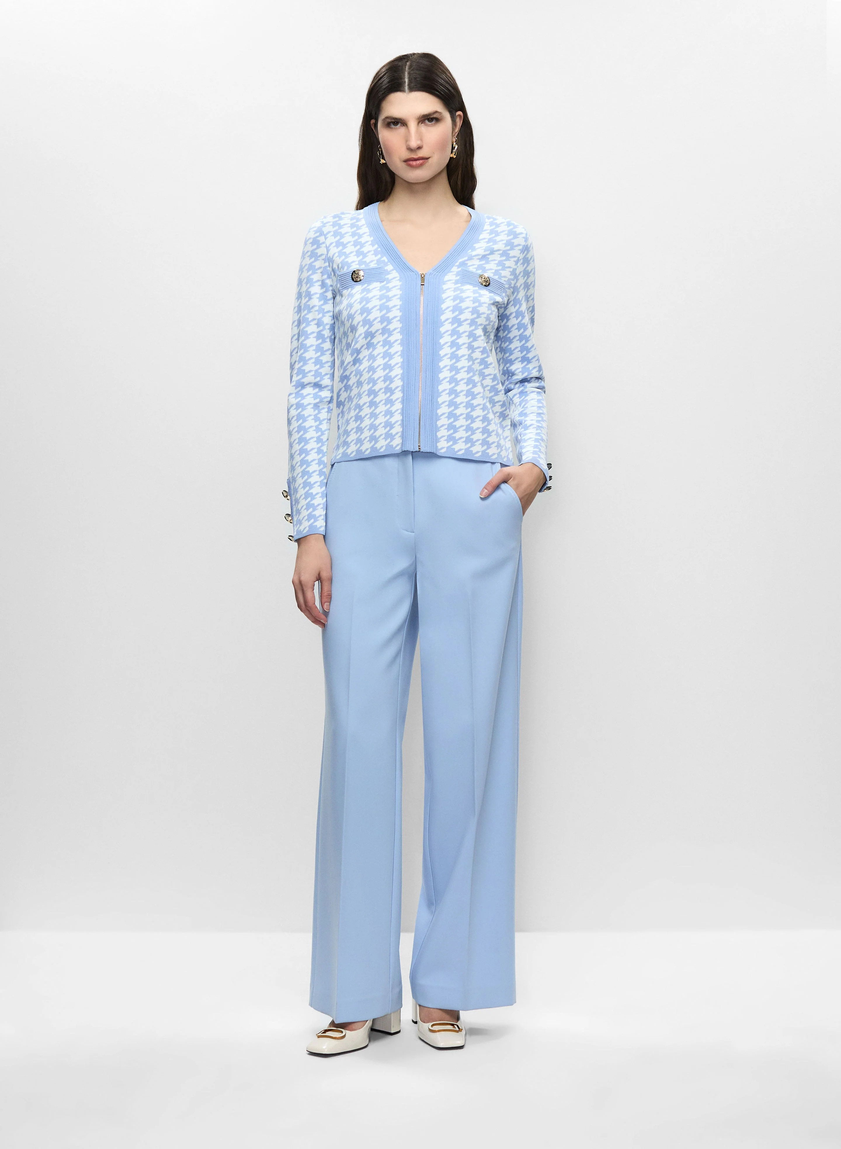 Houndstooth Cardigan & Wide Leg Pants