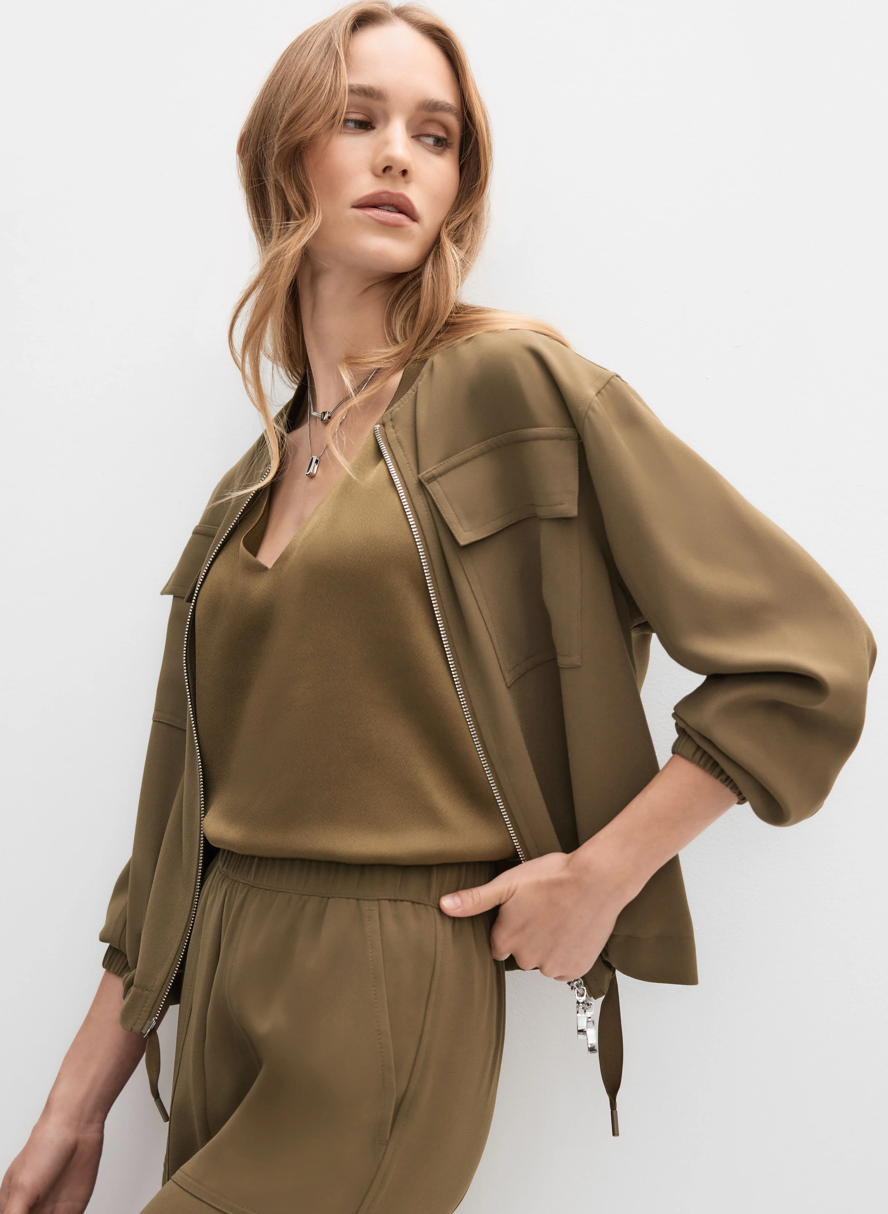 Short Zip-Up Jacket & Patch Pocket Pants