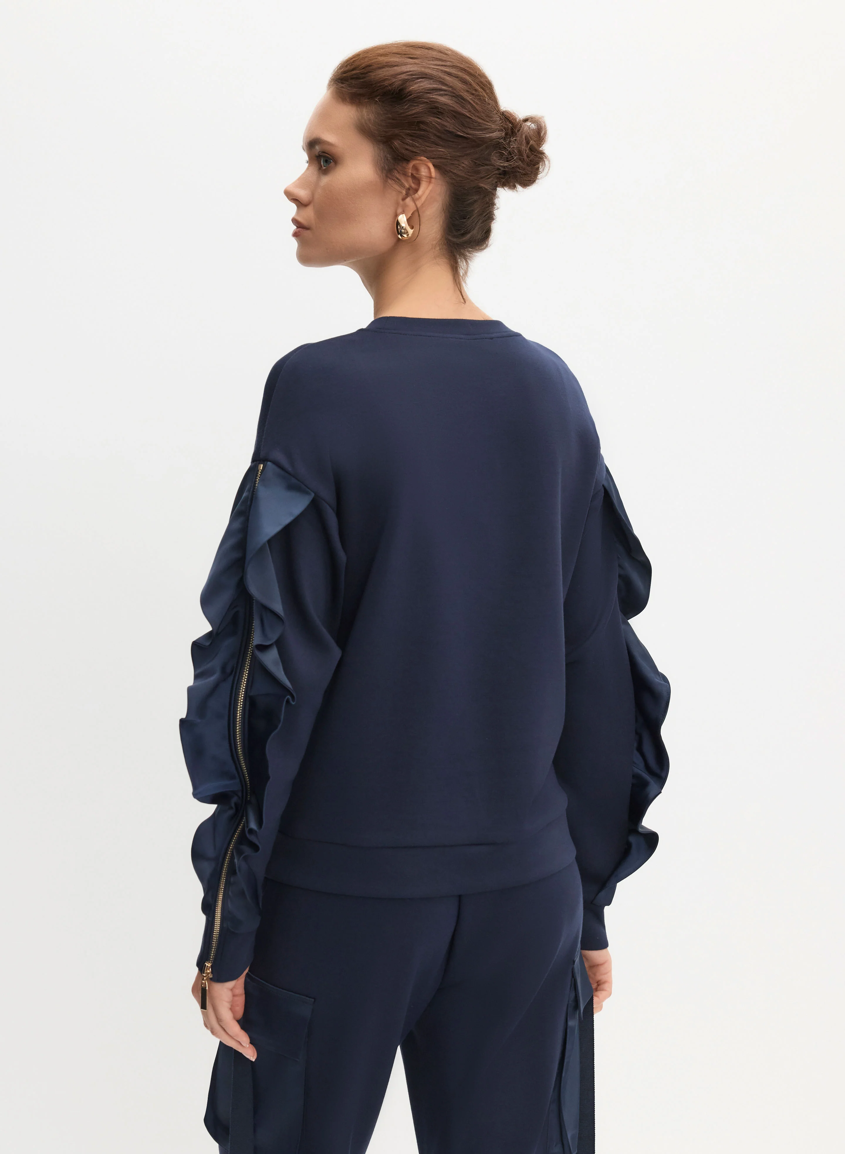 Zipper Ruffle Detail Sleeve Sweater - Image 4