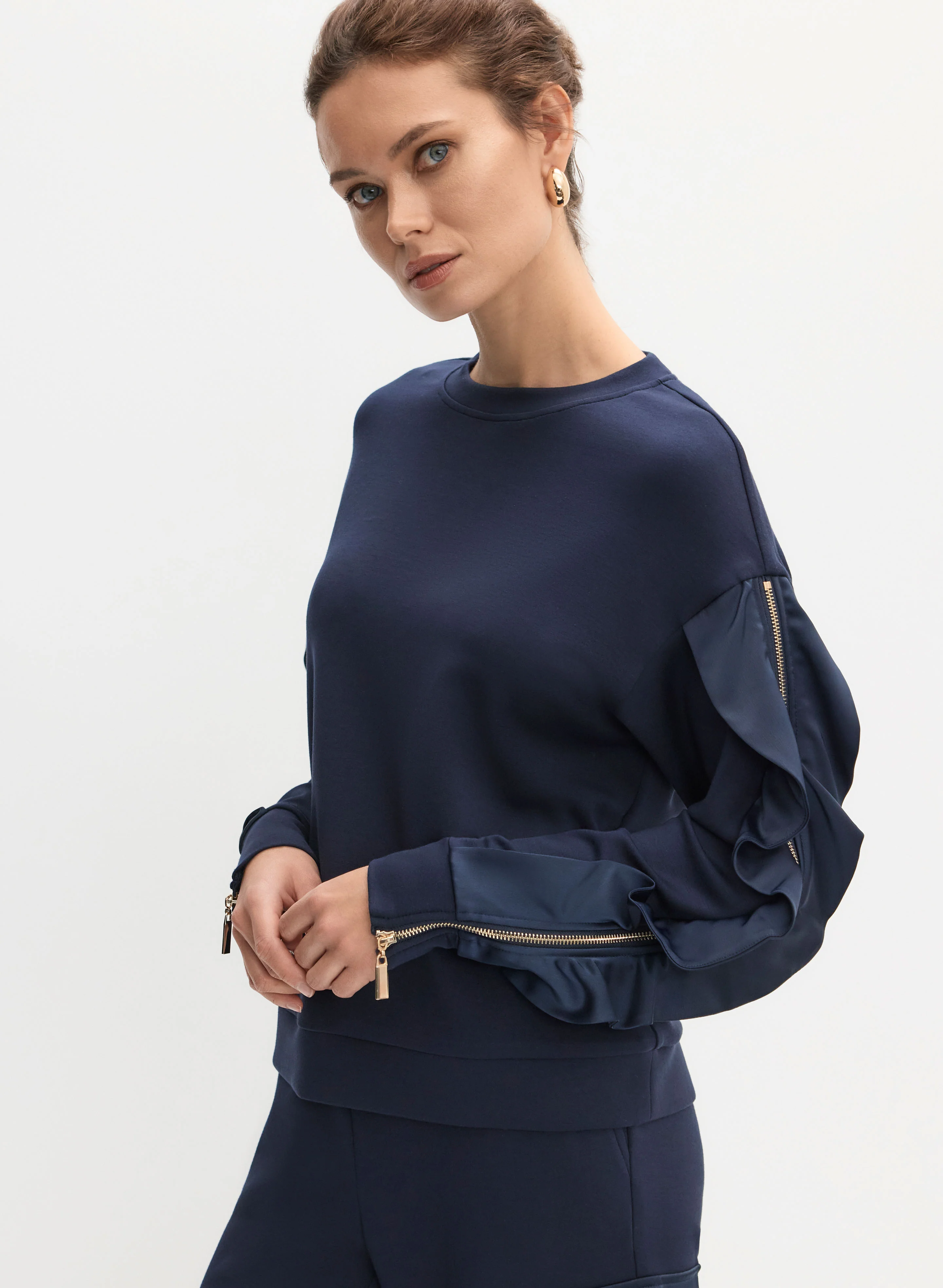 Zipper Ruffle Detail Sleeve Sweater - Image 5